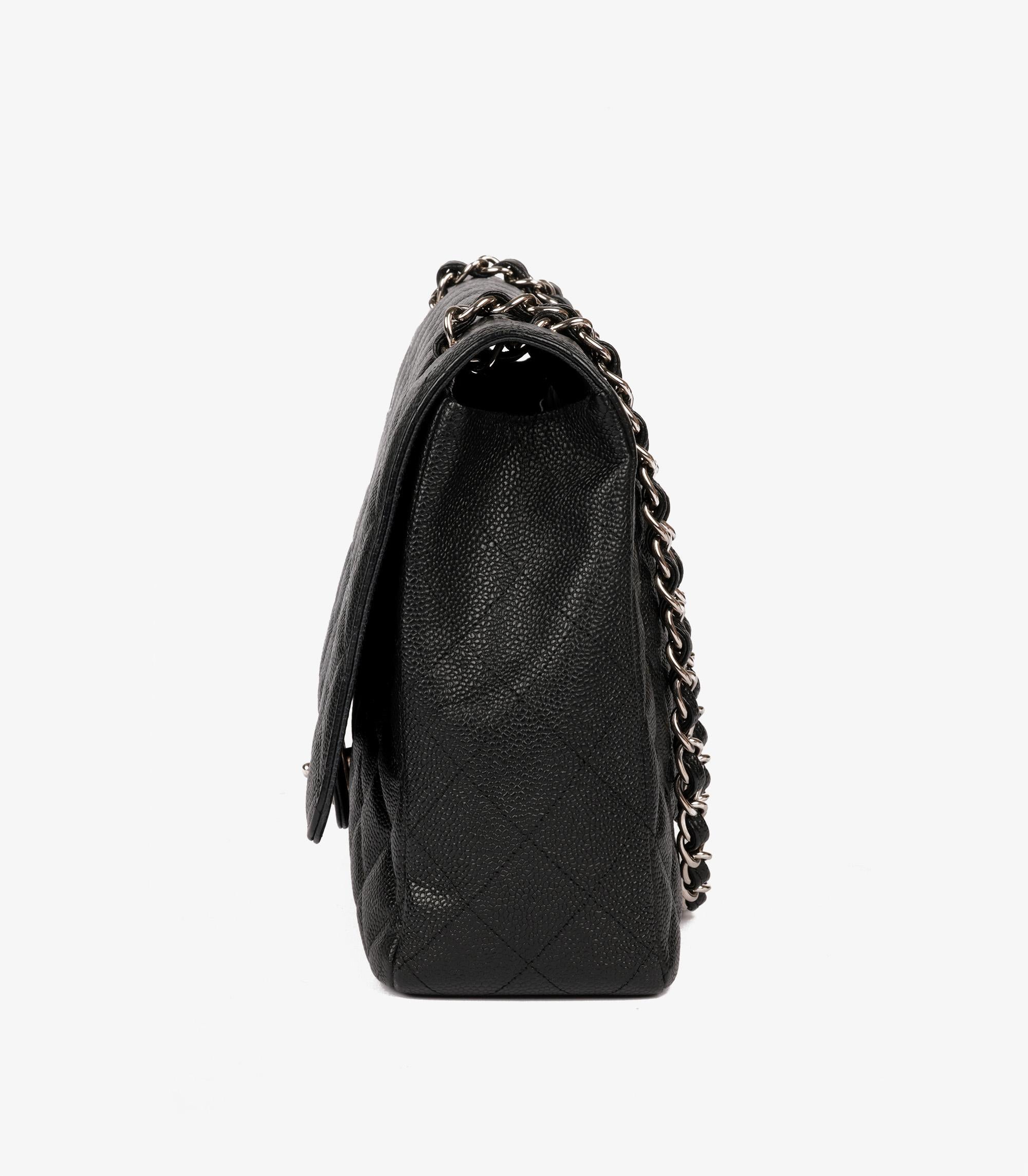 Chanel Black Quilted Caviar Leather Maxi Classic Single Flap Bag For Sale 1