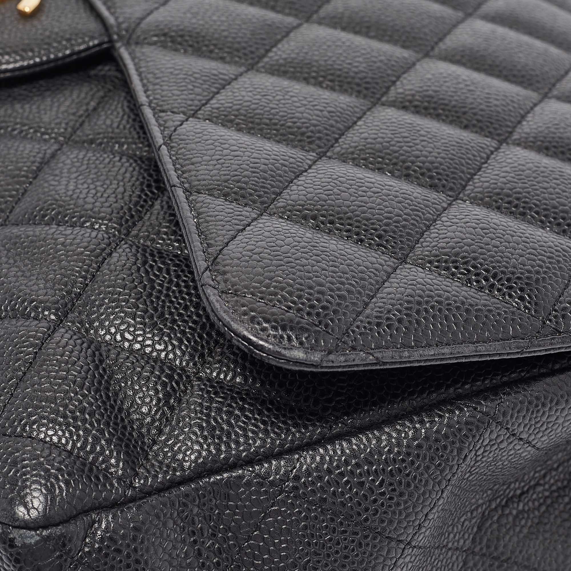 Chanel Black Quilted Caviar Leather Maxi Classic Single Flap Bag 2