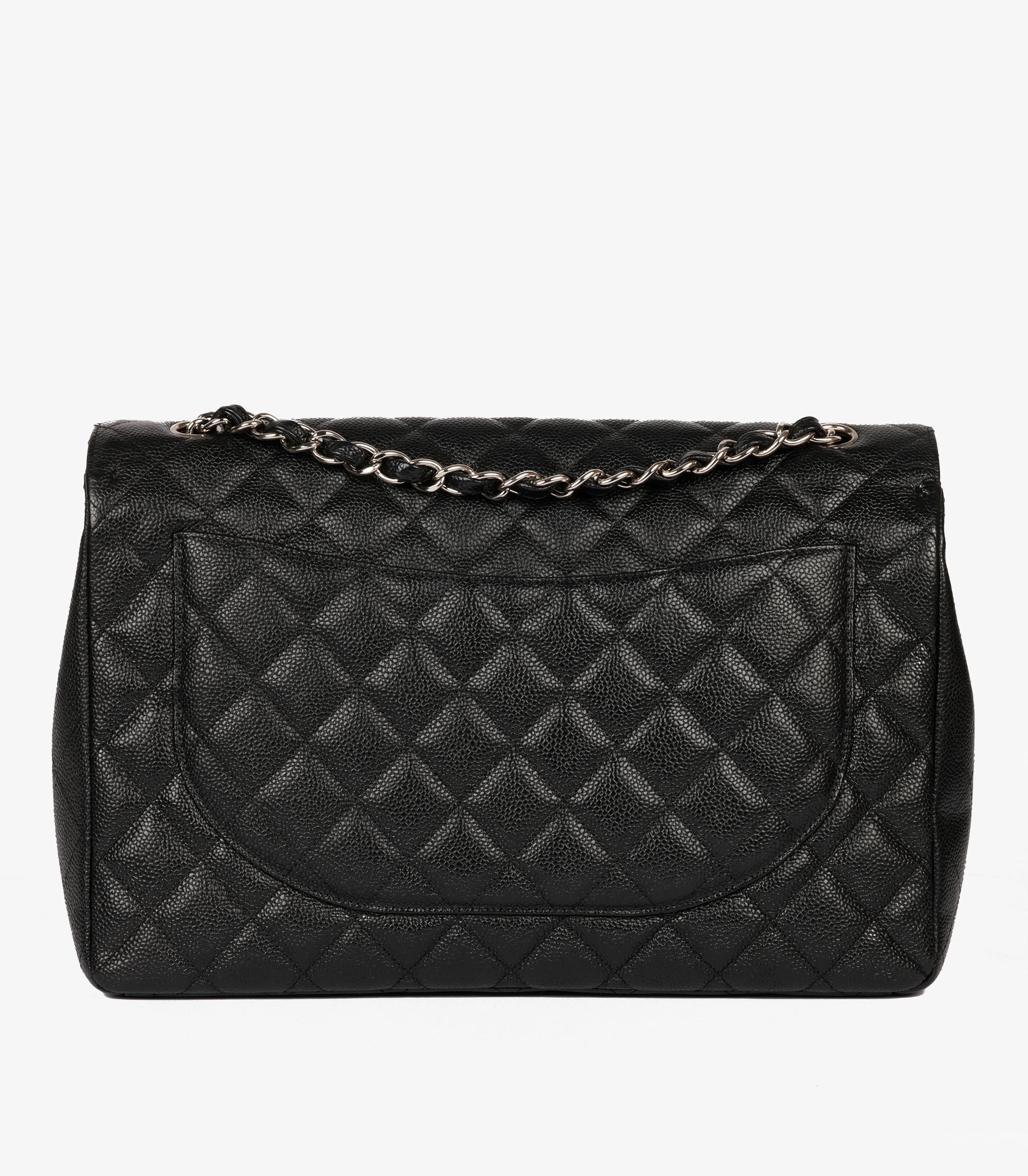 Chanel Black Quilted Caviar Leather Maxi Classic Single Flap Bag For Sale 2