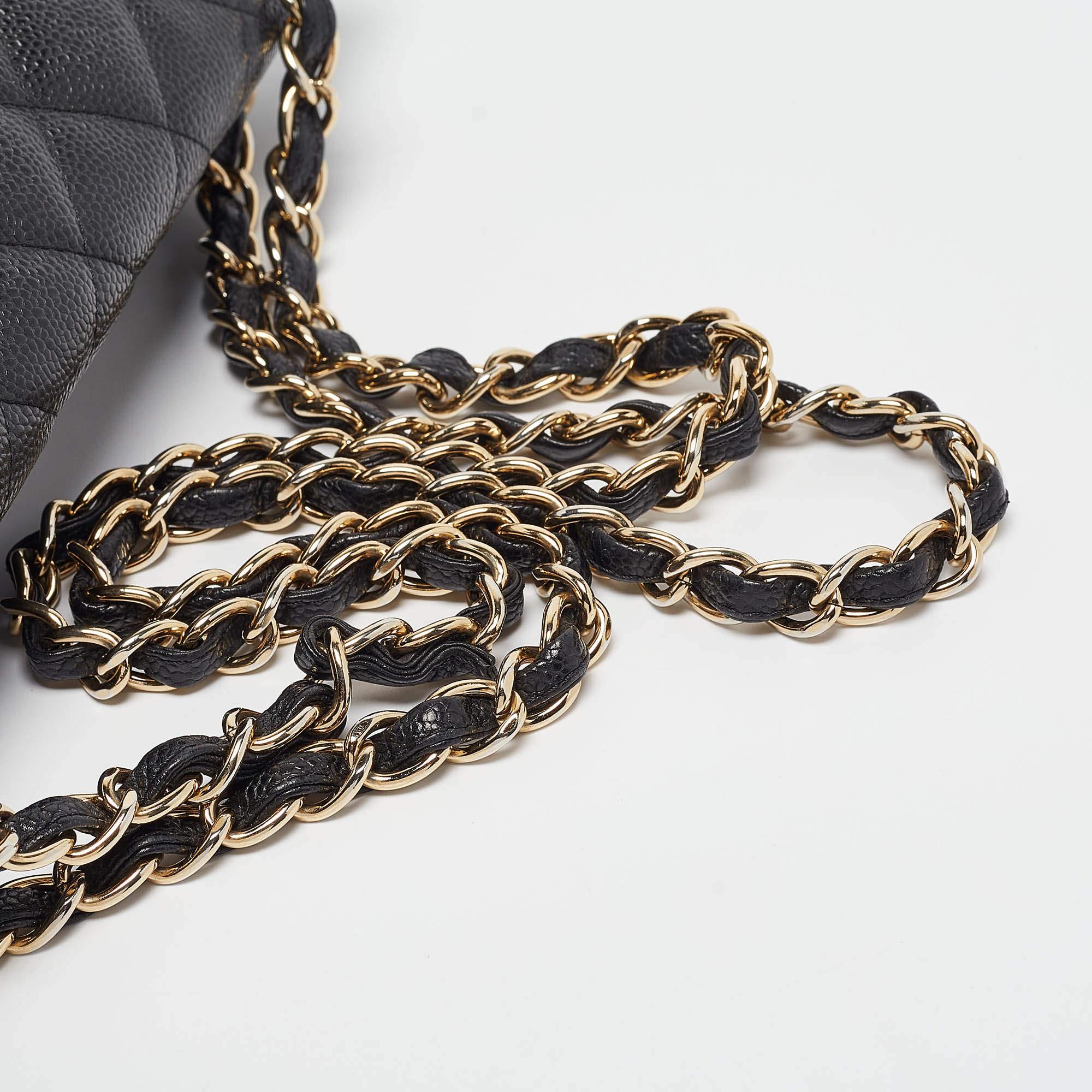 Chanel Black Quilted Caviar Leather Maxi Classic Single Flap Bag 3