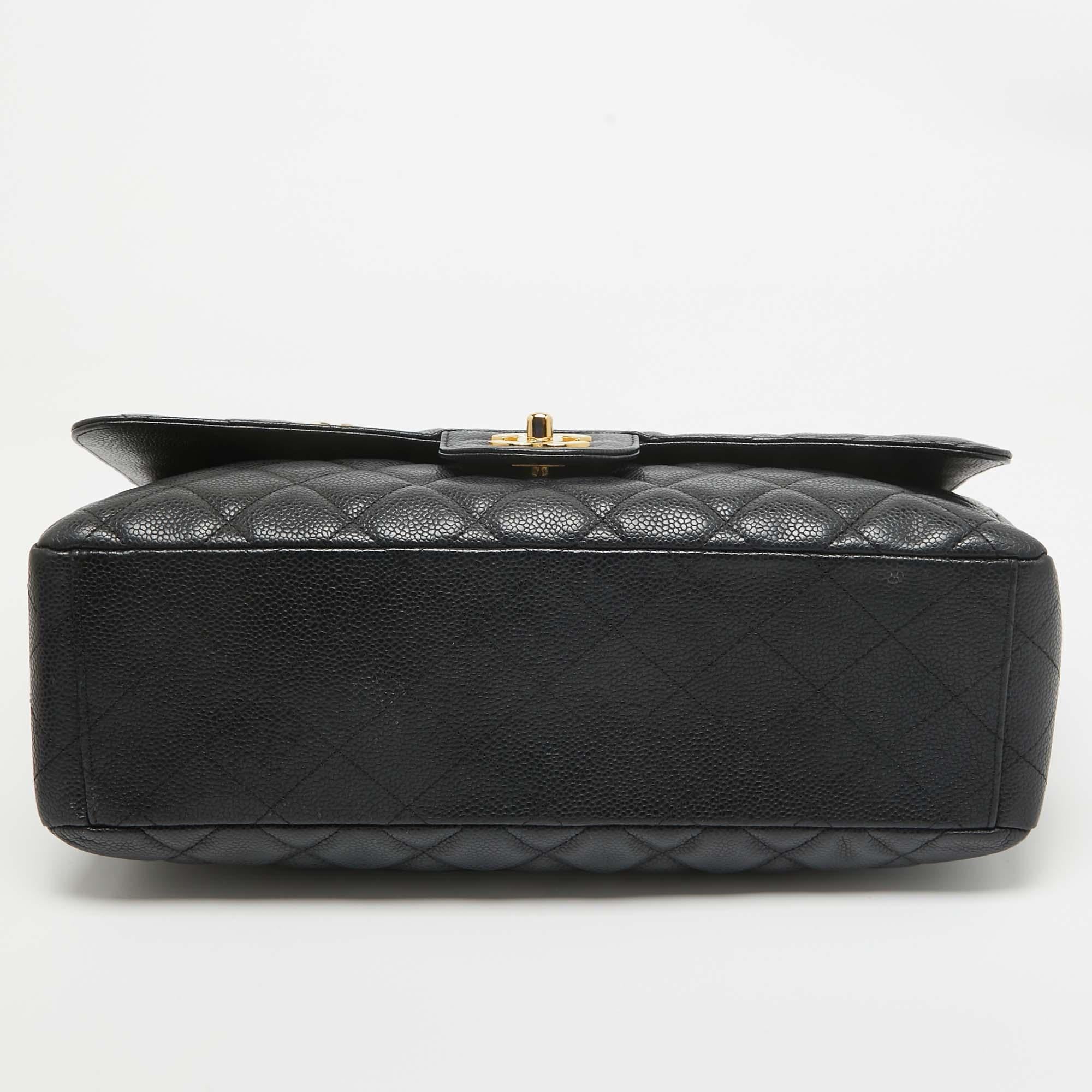 Chanel Black Quilted Caviar Leather Maxi Classic Single Flap Bag 3
