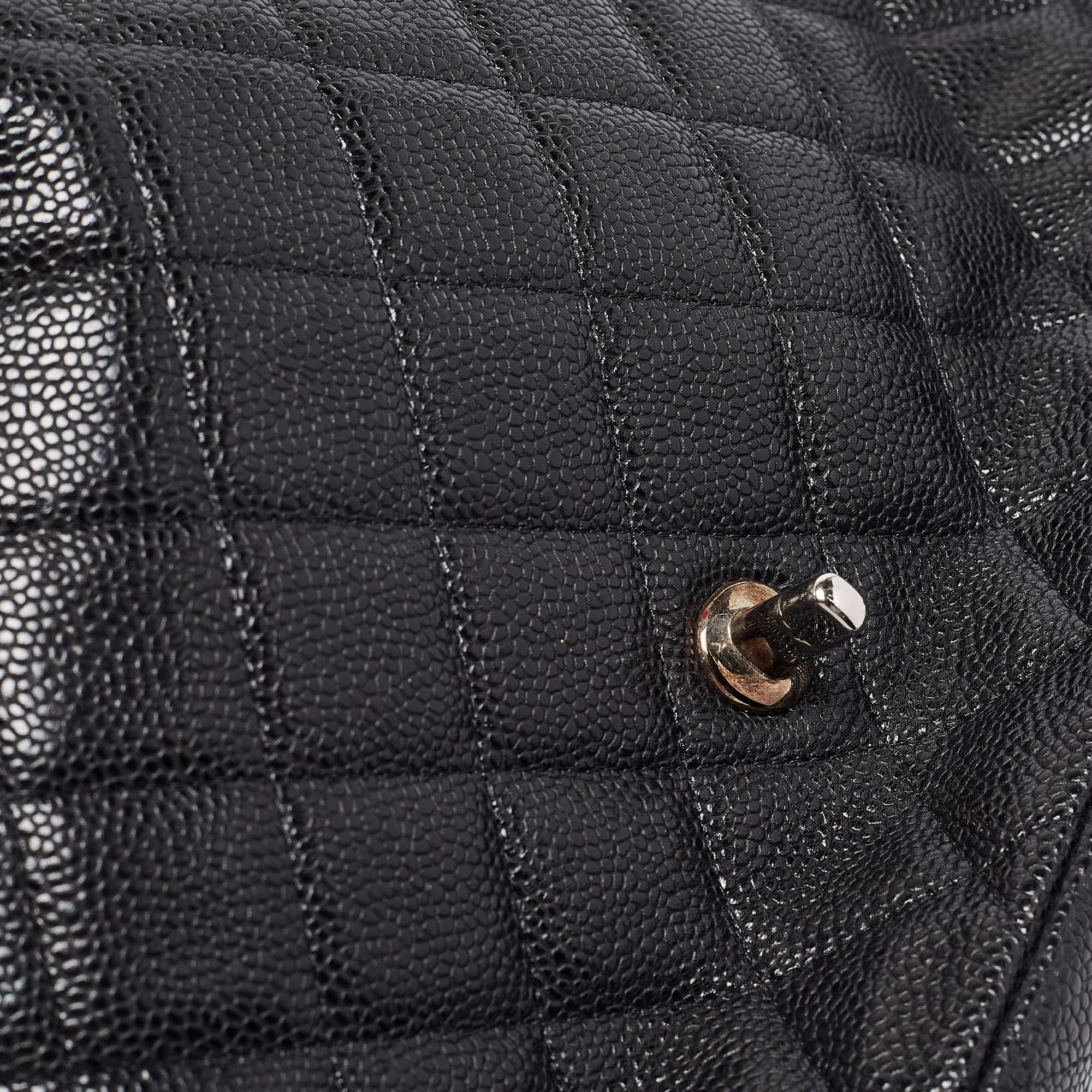 Chanel Negro Acolchado Caviar Piel Maxi Classic Bolso Solapa Simple 3