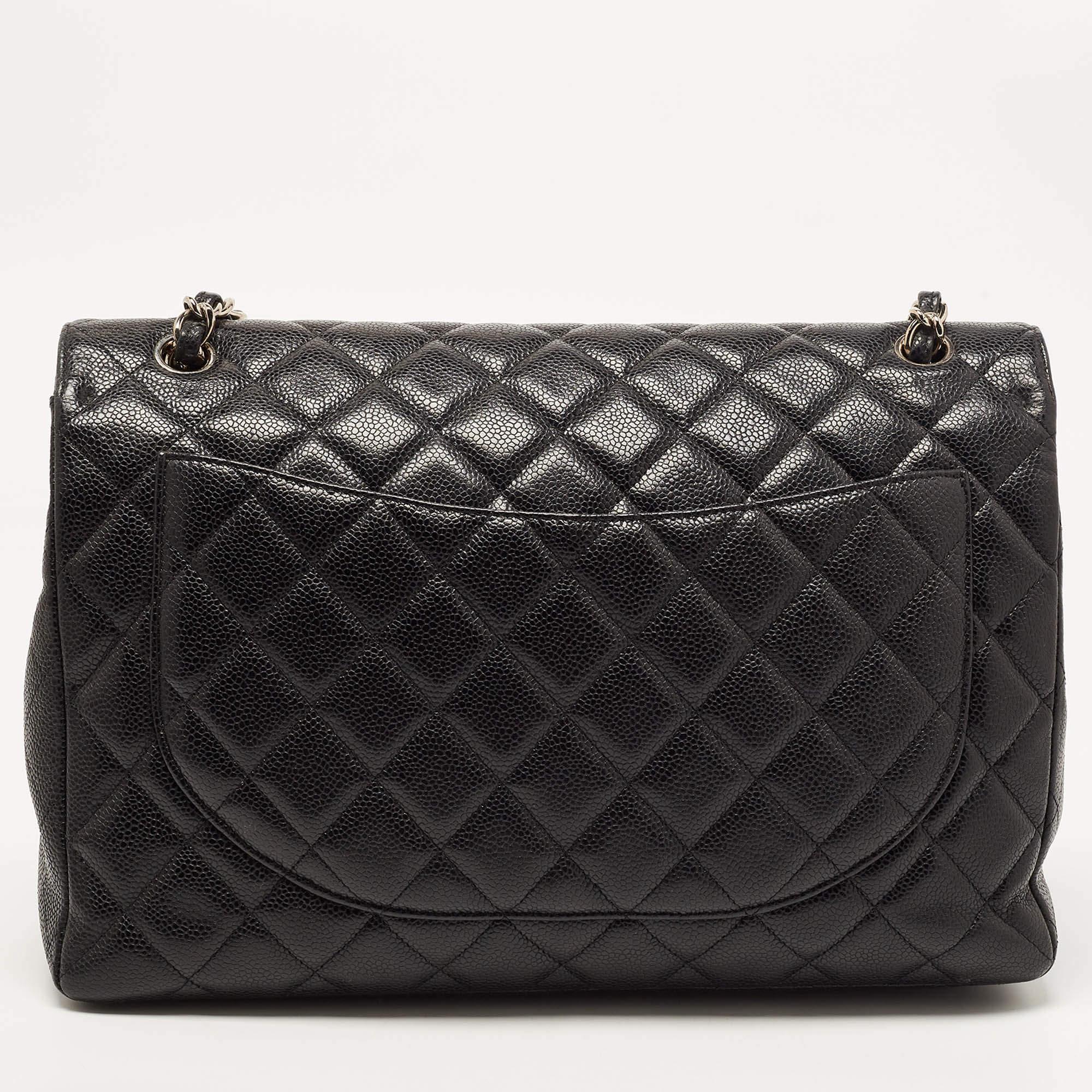 Chanel Black Quilted Caviar Leather Maxi Classic Single Flap Bag 2