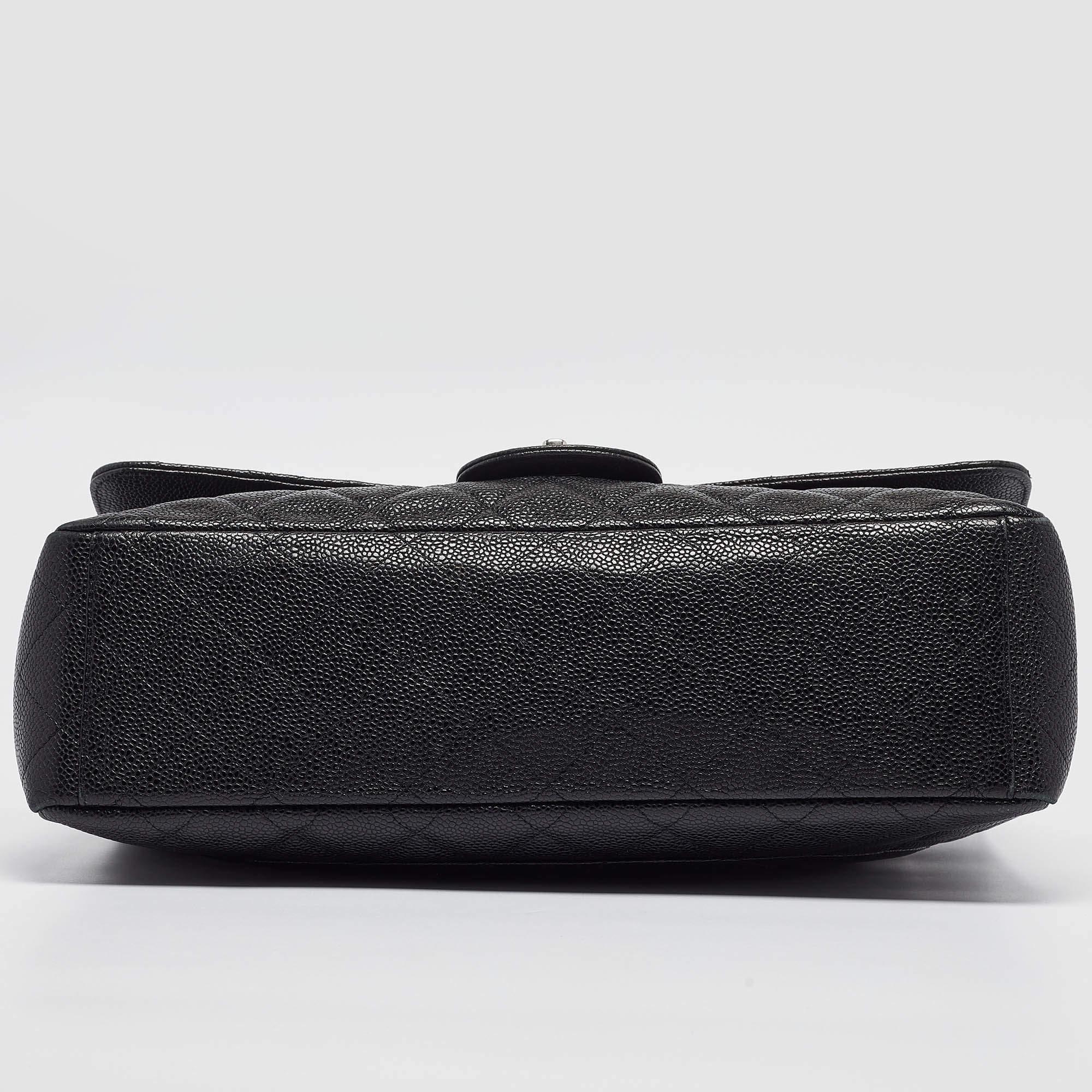 Chanel Negro Acolchado Caviar Piel Maxi Classic Bolso Solapa Simple 4