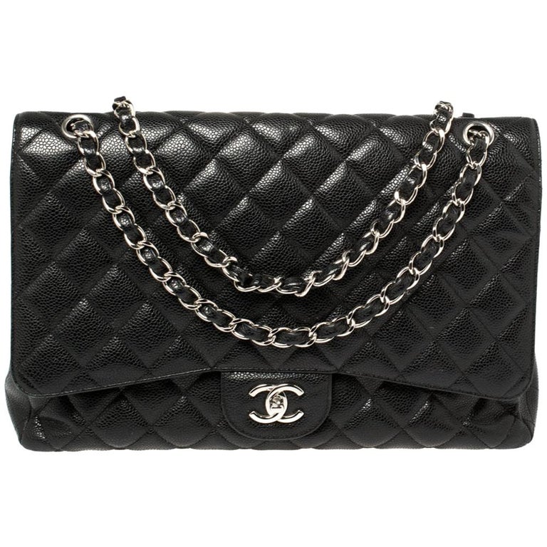 Chanel Black Quilted Caviar Leather Maxi Classic Single Flap Bag For at | chanel maxi black, chanel maxi single flap chanel classic maxi single flap bag