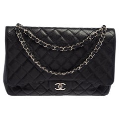 Chanel Black Quilted Caviar Leather Maxi Classic Single Flap Bag