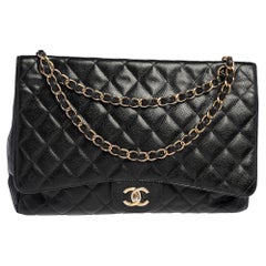 Chanel Black Quilted Caviar Leather Maxi Classic Single Flap Bag