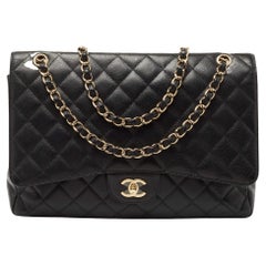 Chanel Black Quilted Caviar Leather Maxi Classic Single Flap Bag