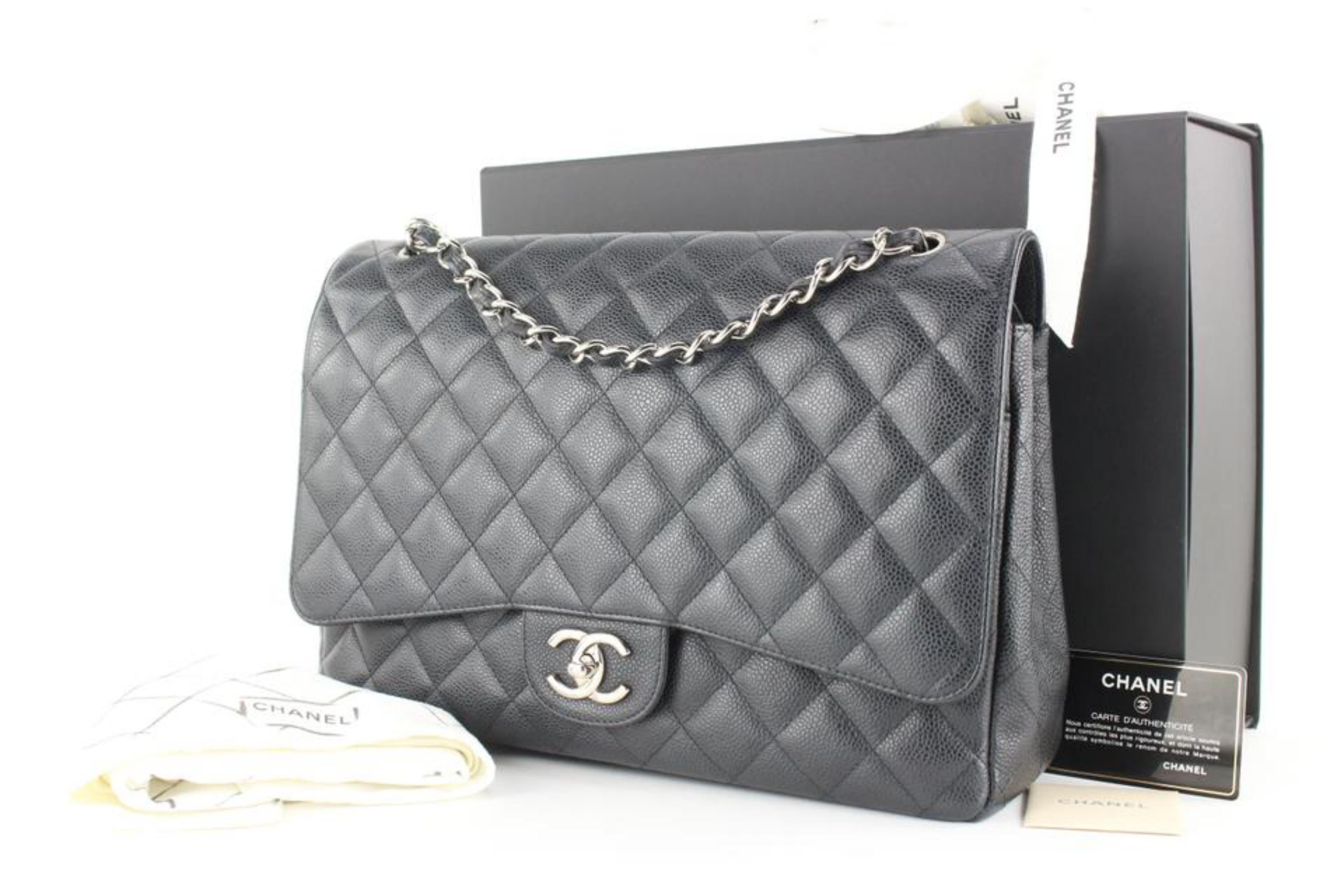 Chanel Black Quilted Caviar Leather Maxi Double Flap SHW 1CJ1028 8