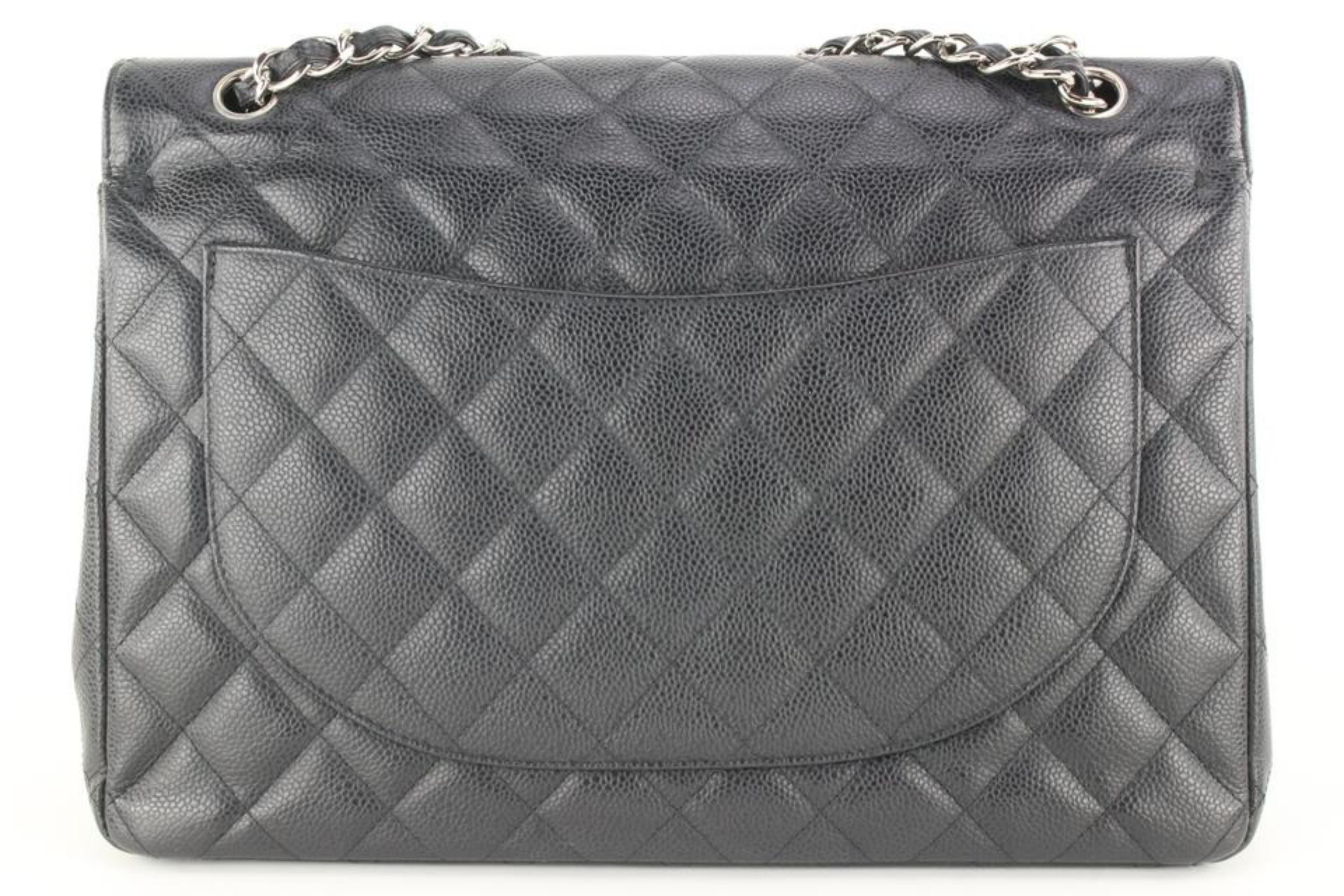 Chanel Black Quilted Caviar Leather Maxi Double Flap SHW 1CJ1028 2