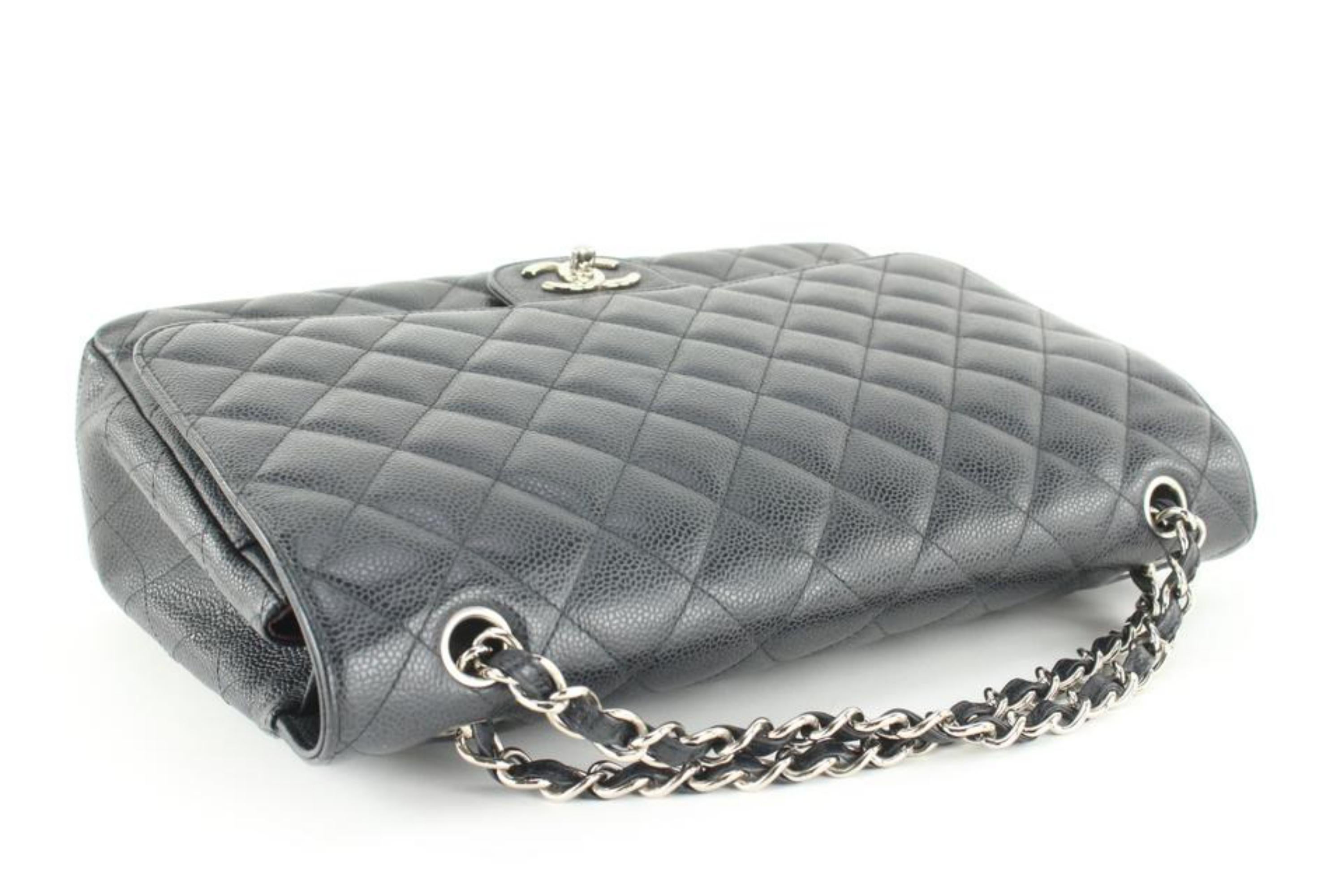 Chanel Black Quilted Caviar Leather Maxi Double Flap SHW 1CJ1028 4