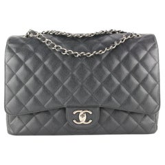Chanel Black Quilted Caviar Leather Maxi Double Flap SHW 1CJ1028
