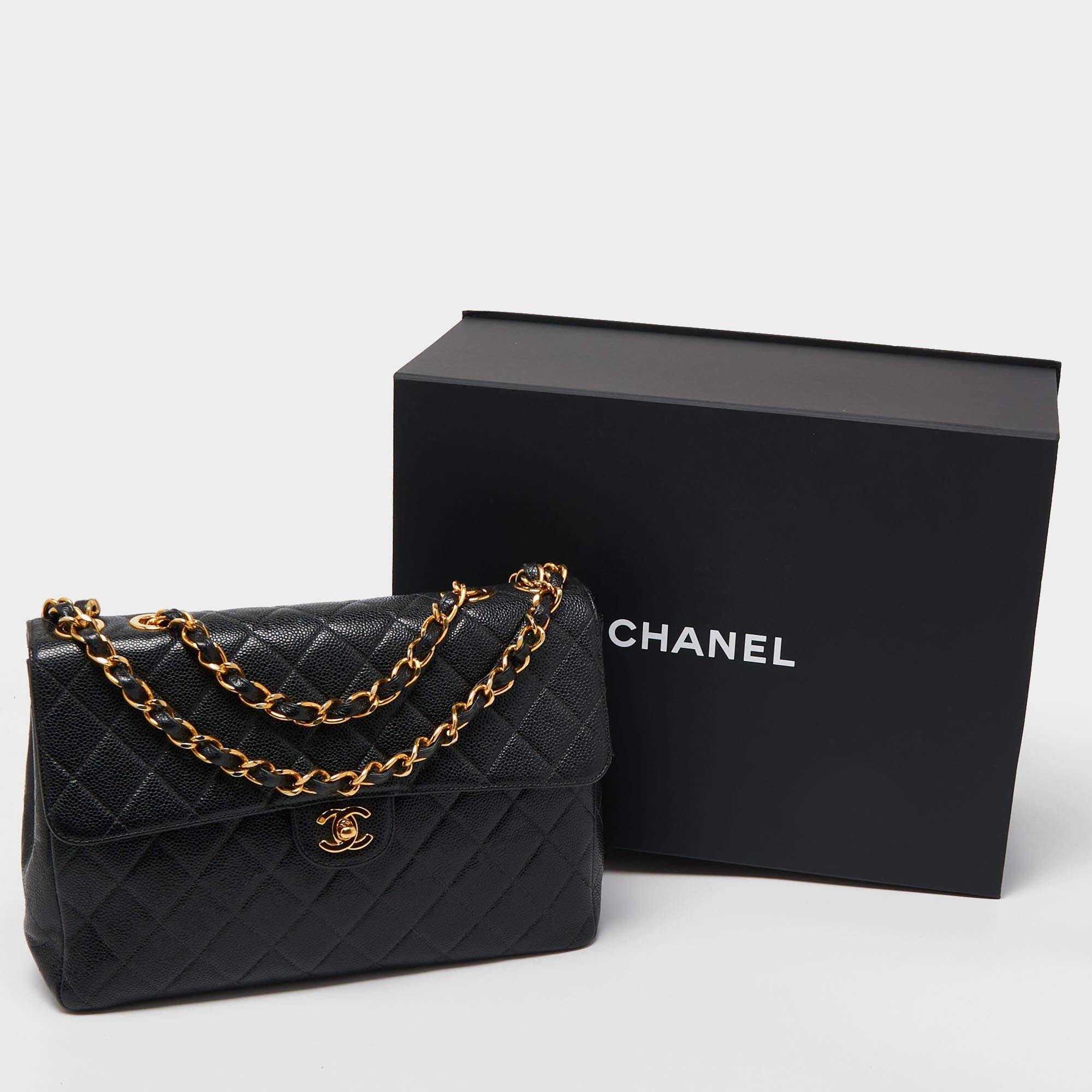 Chanel Black Quilted Caviar Leather Maxi Single Flap Bag 7