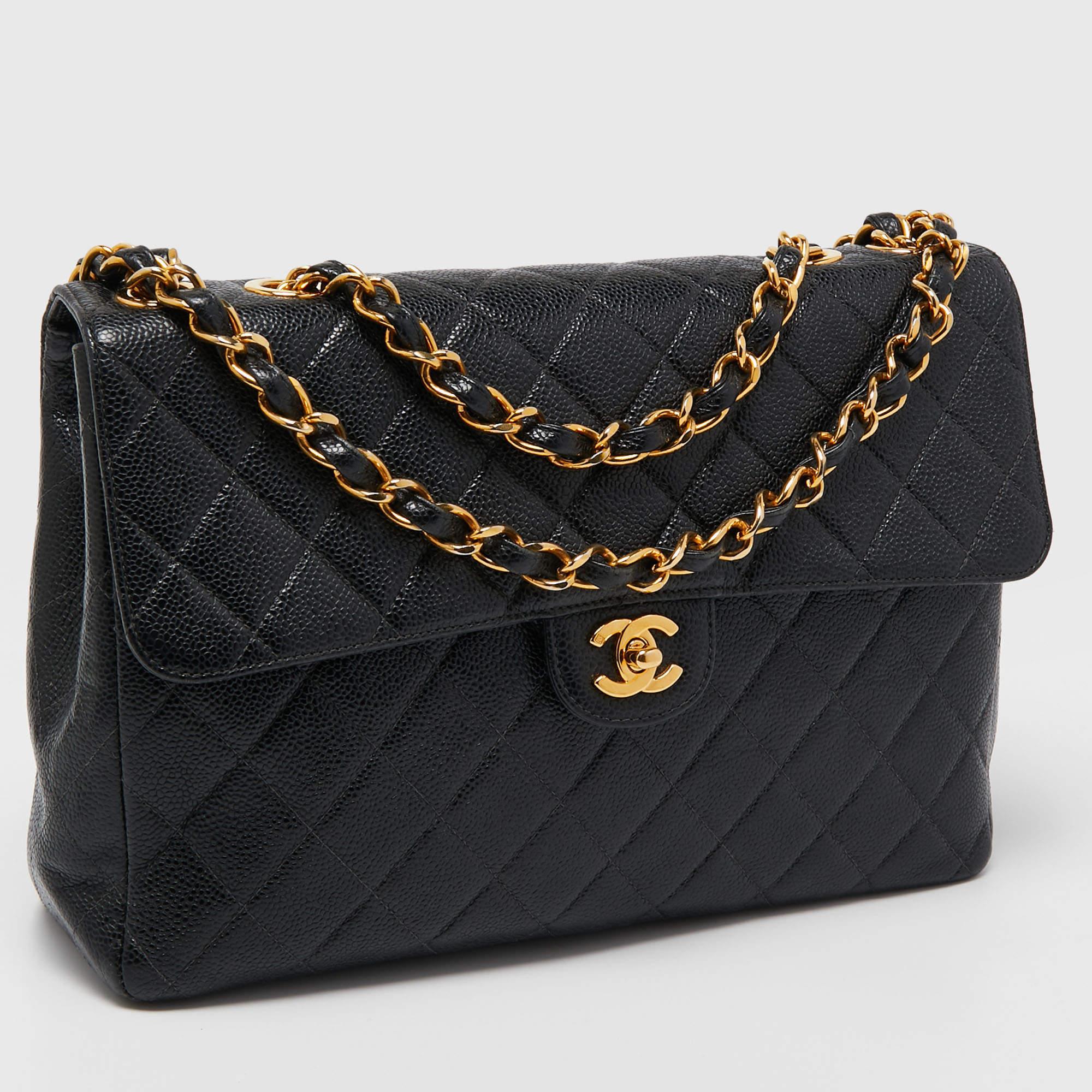 Chanel Black Quilted Caviar Leather Maxi Single Flap Bag 11