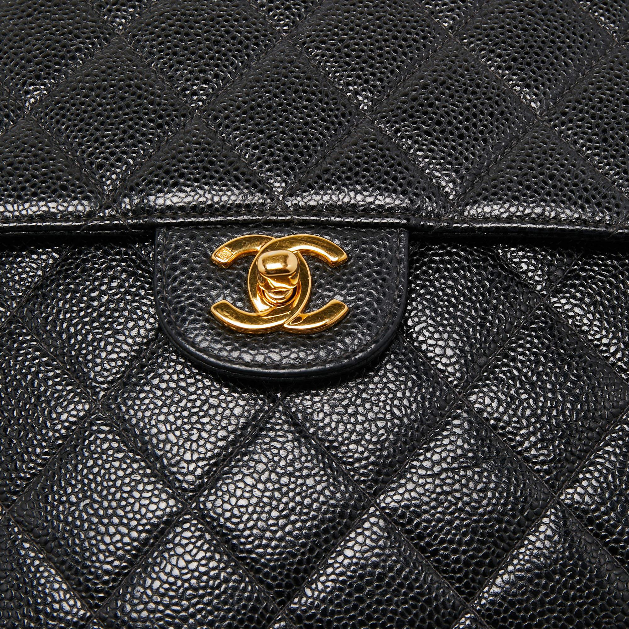Chanel Black Quilted Caviar Leather Maxi Single Flap Bag 3