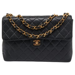 Chanel Black Quilted Caviar Leather Maxi Single Flap Bag