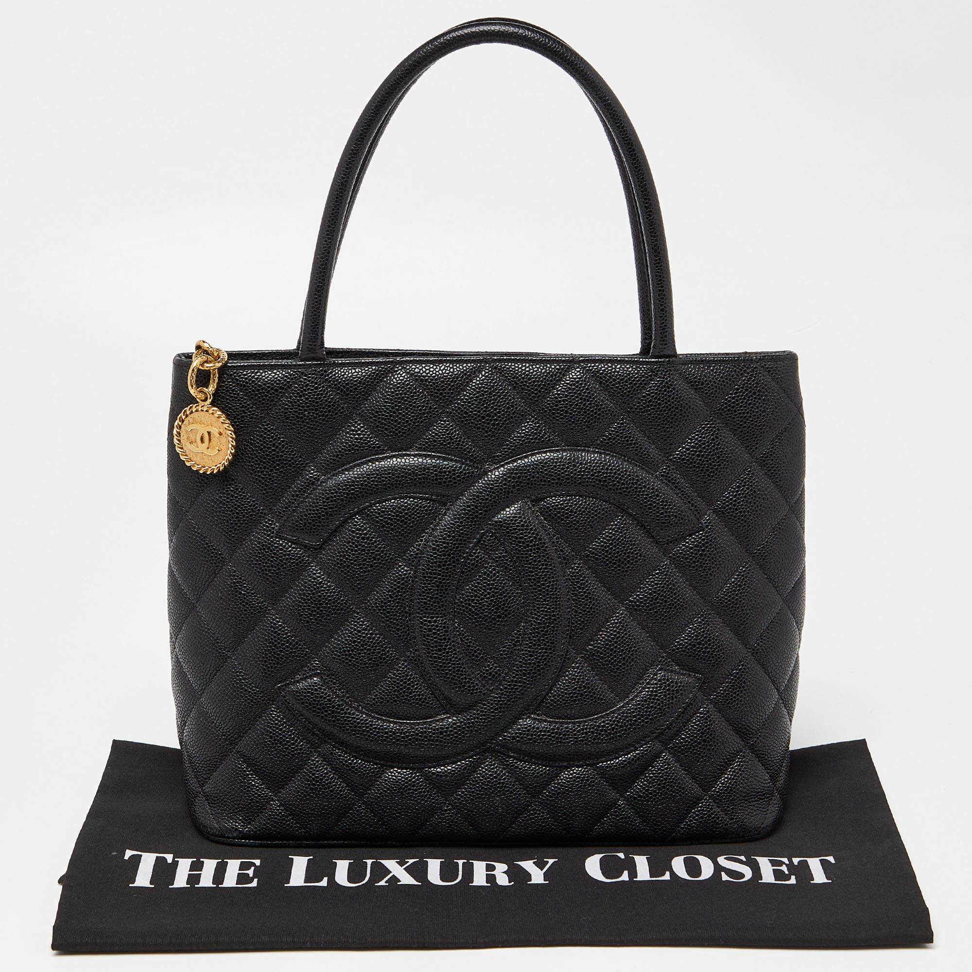 Chanel Black Quilted Caviar Leather Medallion Bag 8