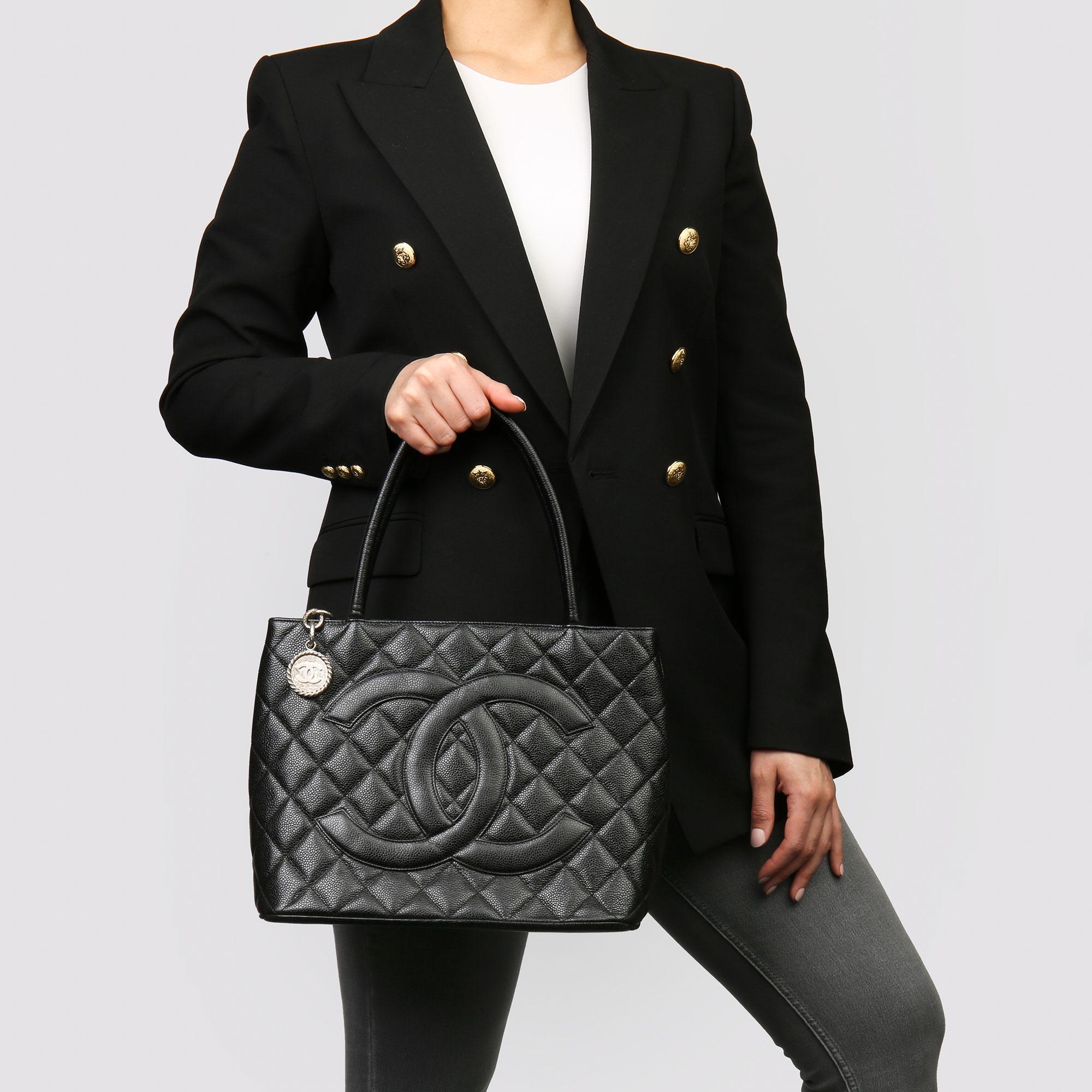 Chanel Black Quilted Caviar Leather Medallion Tote 7