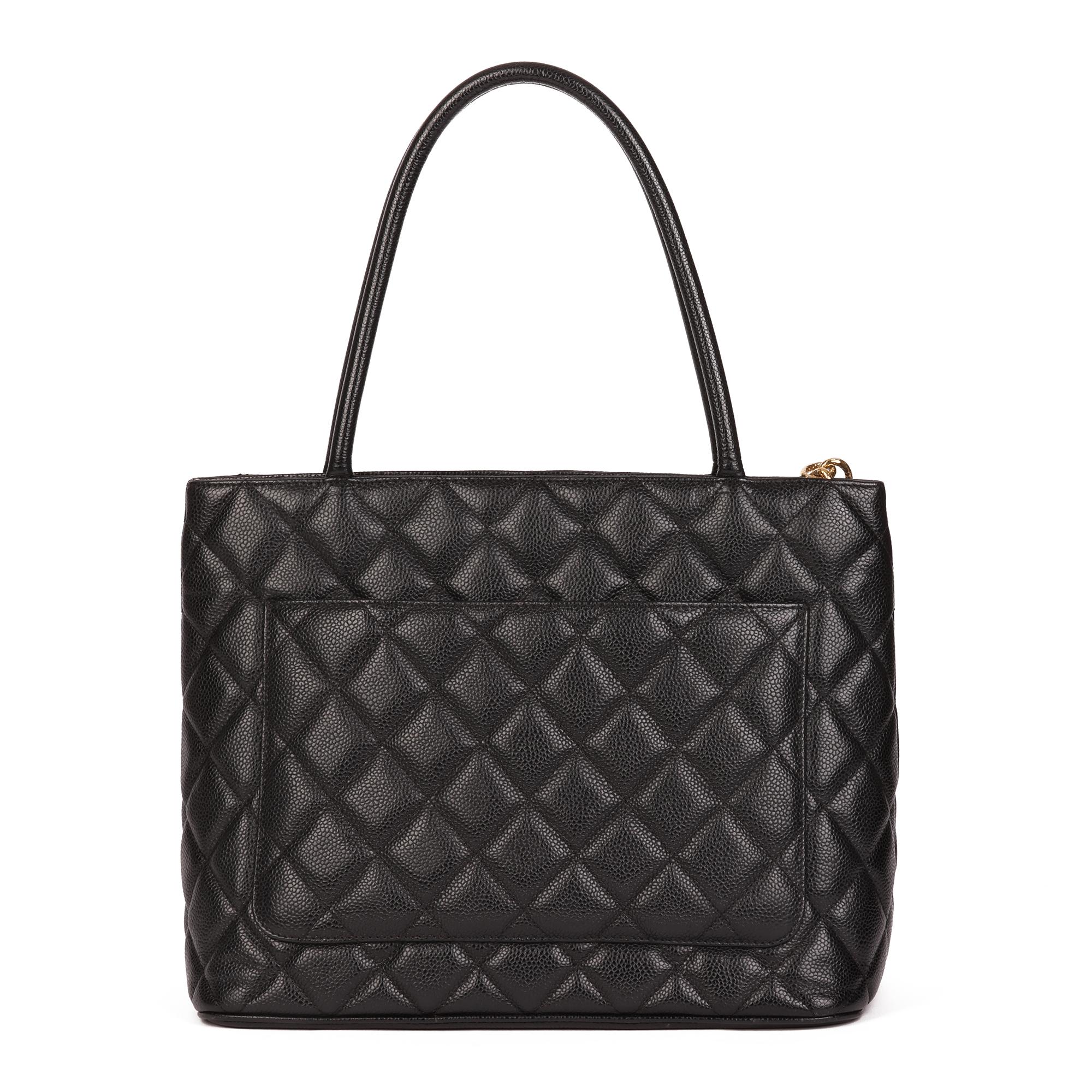Chanel Black Quilted Caviar Leather Medallion Tote 8