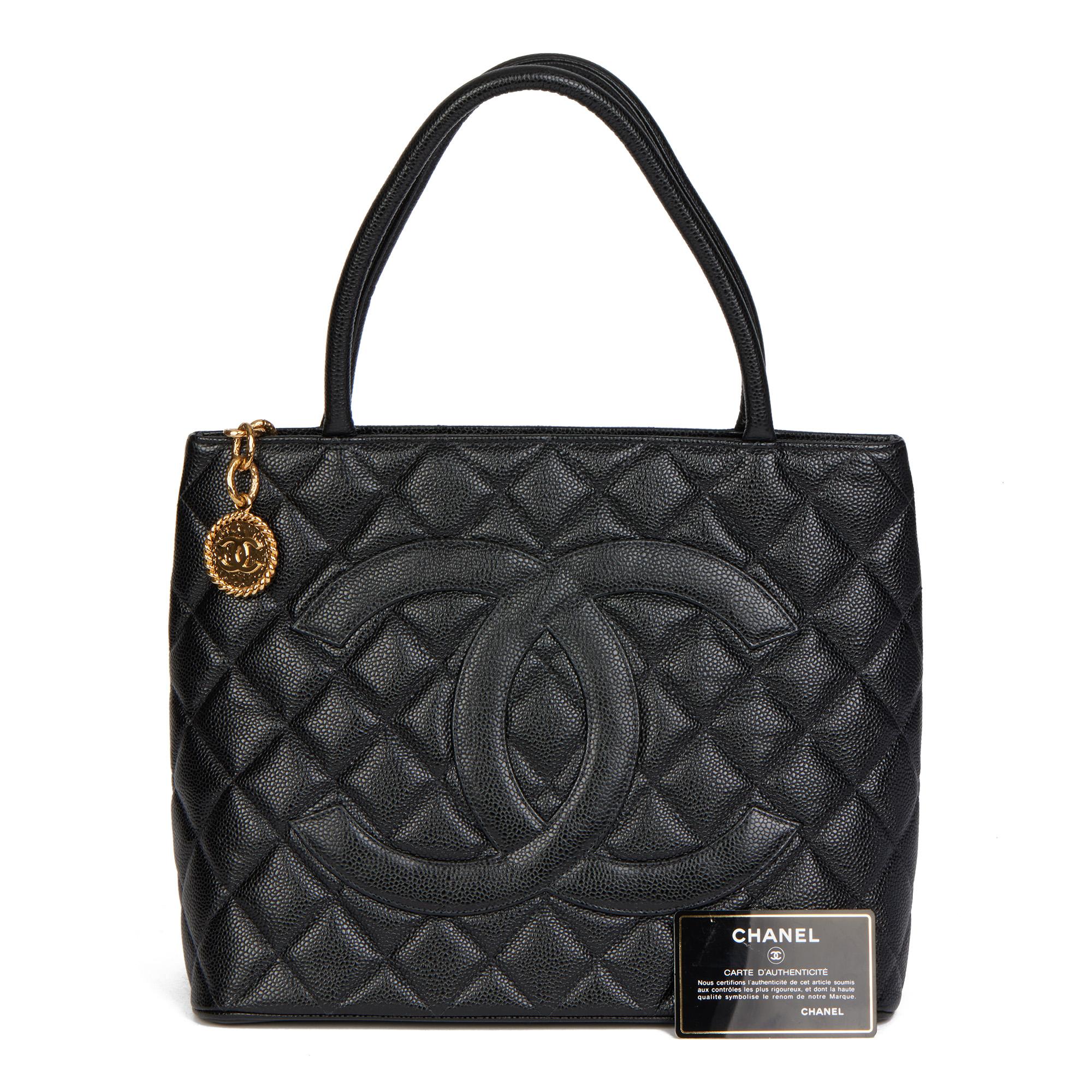 CHANEL Black Quilted Caviar Leather Medallion Tote 5