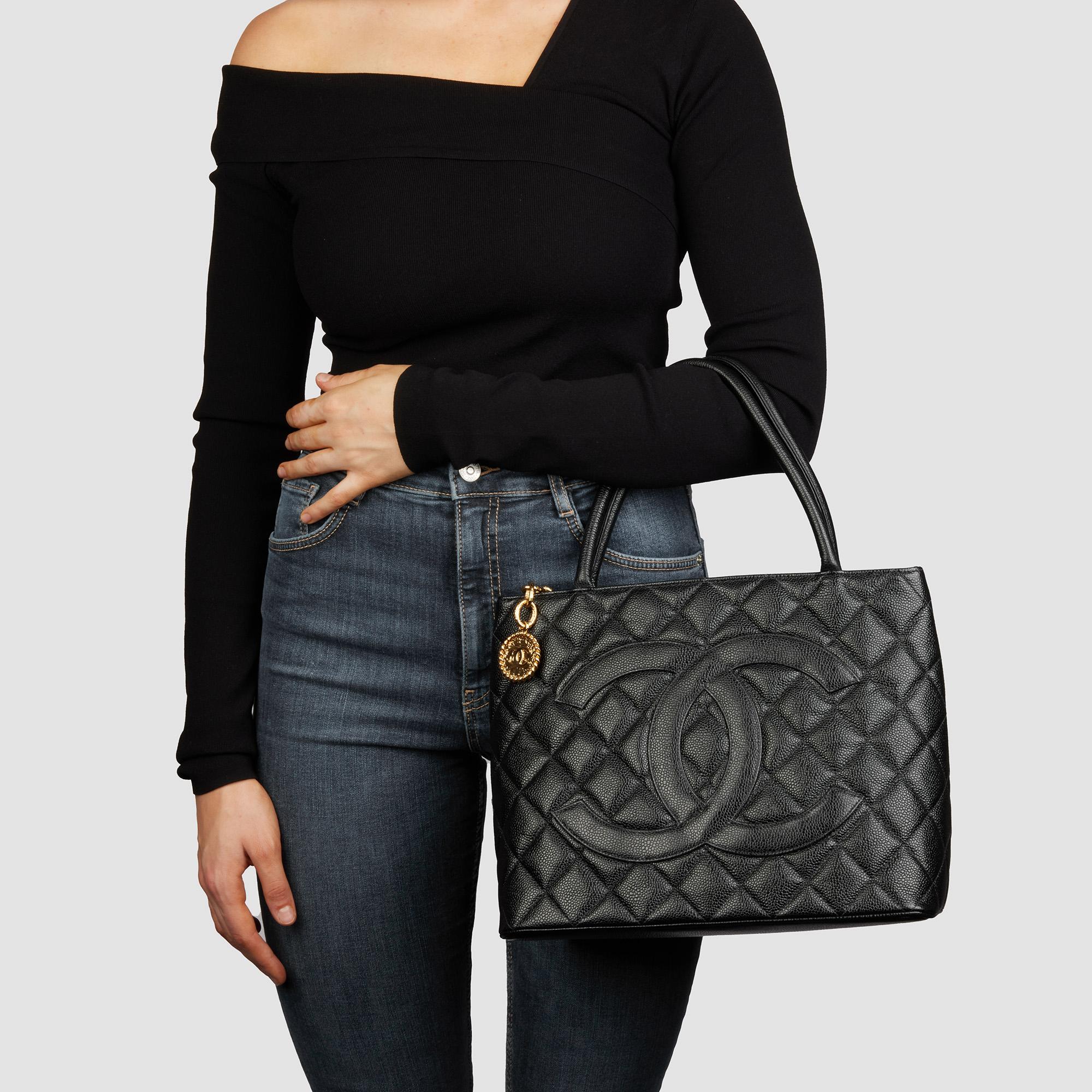 CHANEL Black Quilted Caviar Leather Medallion Tote 6