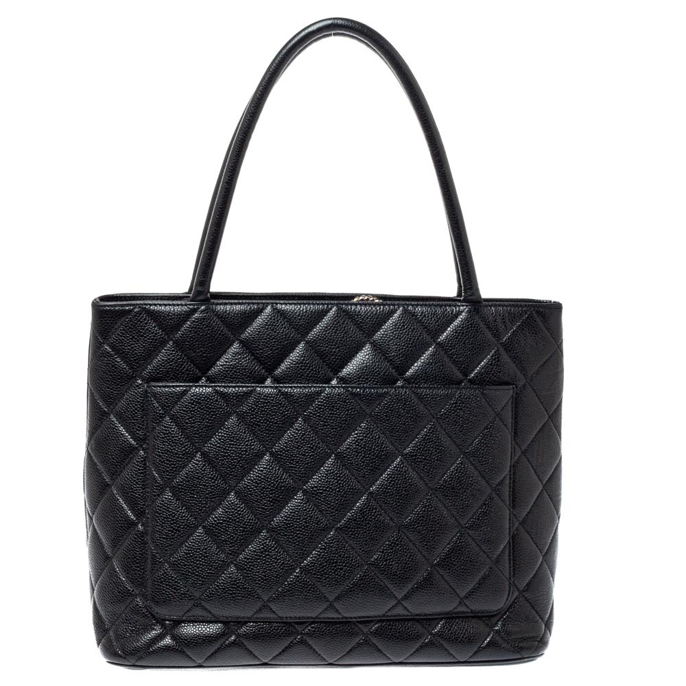 We all need one tote that will not only help assist our style but also be durable enough for our shopping sprees. Here's one from Chanel. It comes finely crafted from caviar leather and designed with the signature quilt pattern, a back pocket, and