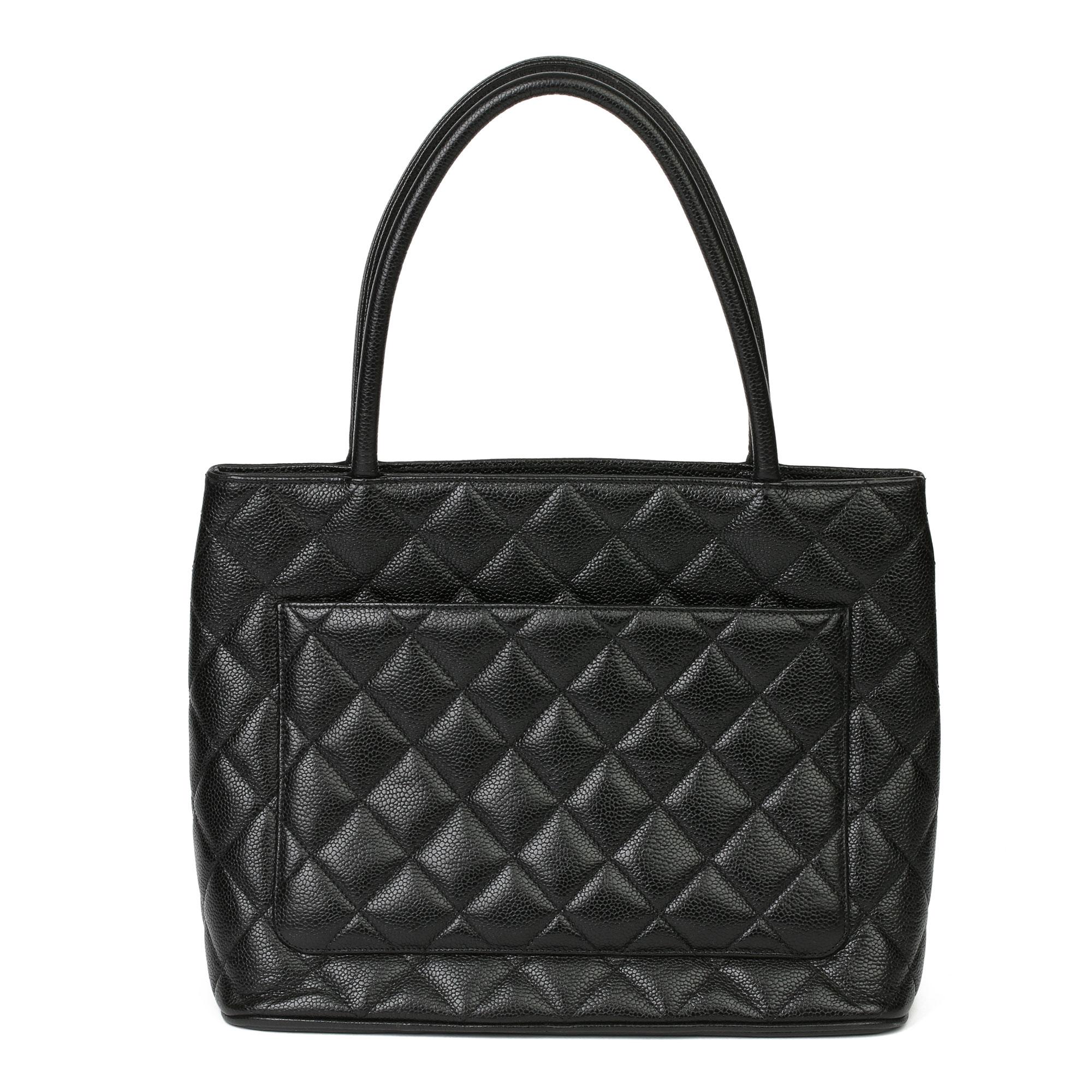 Chanel Black Quilted Caviar Leather Medallion Tote In Excellent Condition In Bishop's Stortford, Hertfordshire