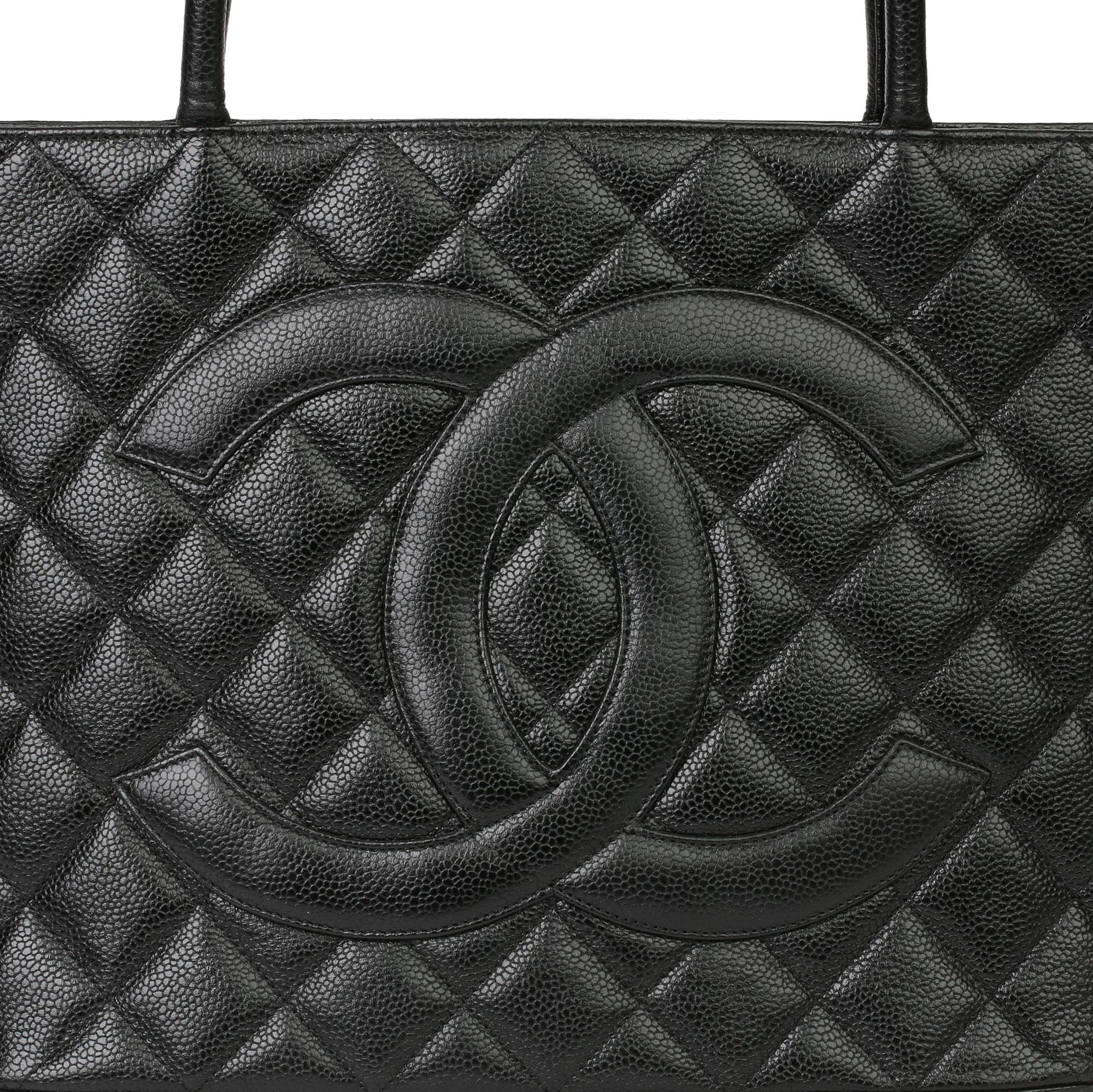 Chanel Black Quilted Caviar Leather Medallion Tote 1
