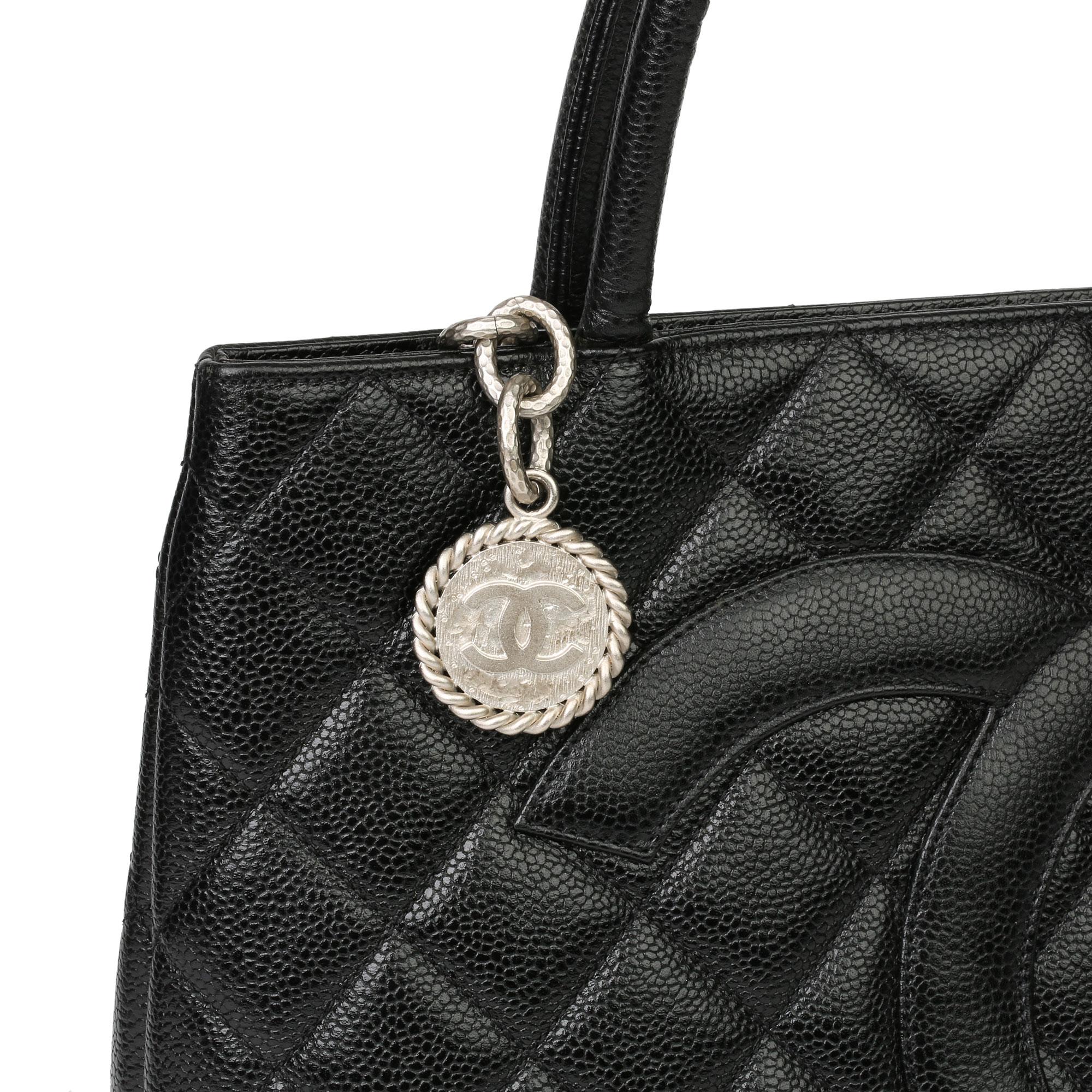 Chanel Black Quilted Caviar Leather Medallion Tote 2