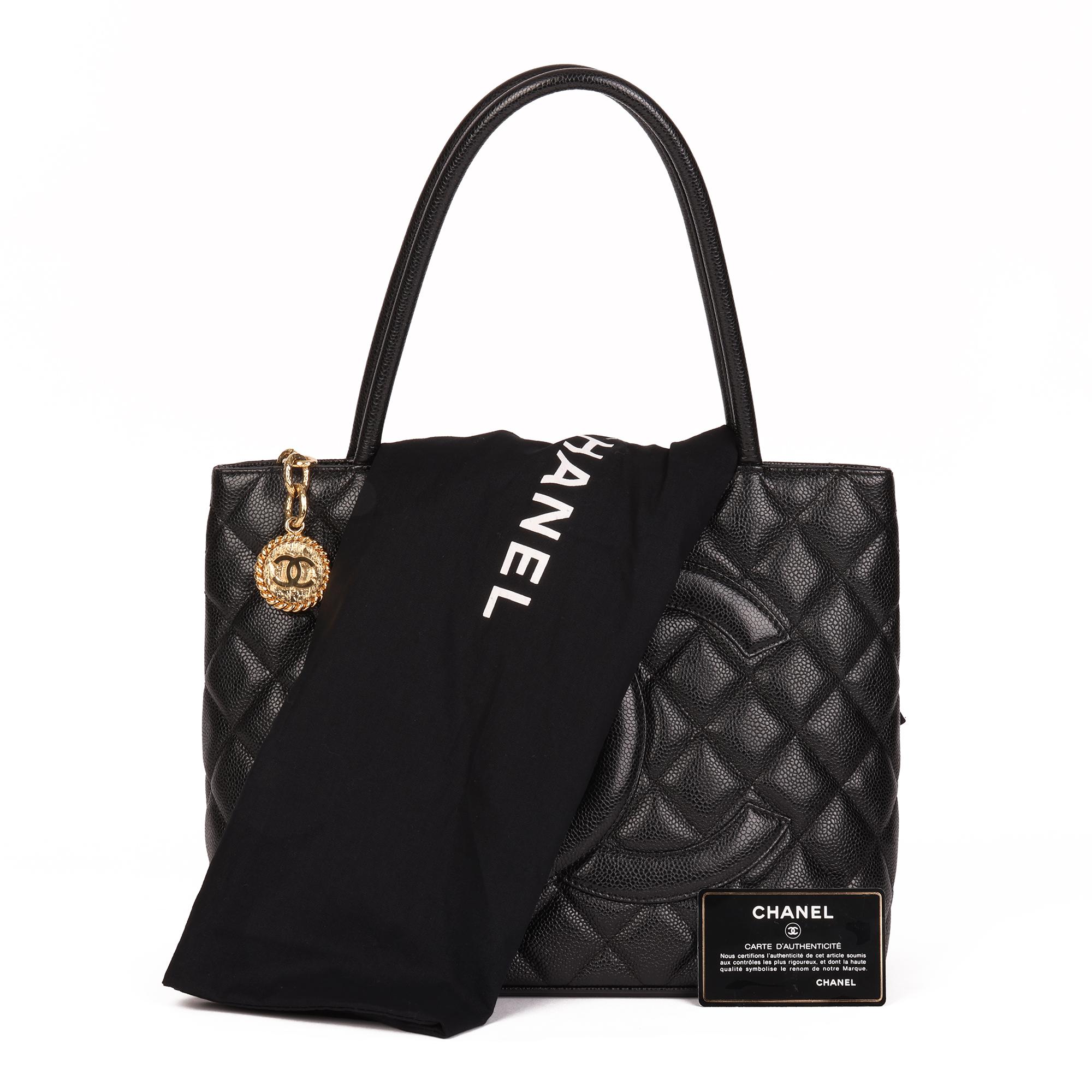 Chanel Black Quilted Caviar Leather Medallion Tote 3