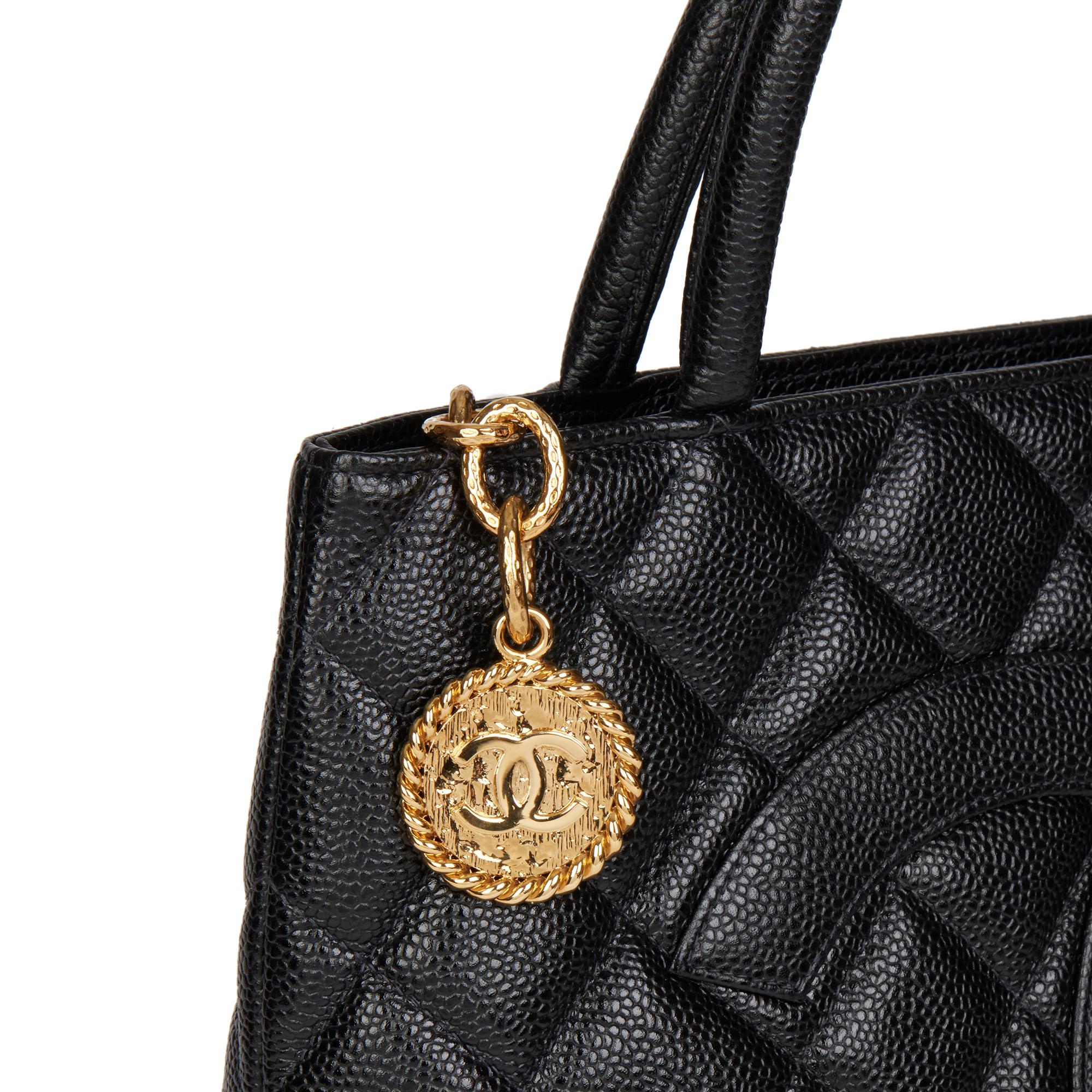 Women's CHANEL Black Quilted Caviar Leather Medallion Tote
