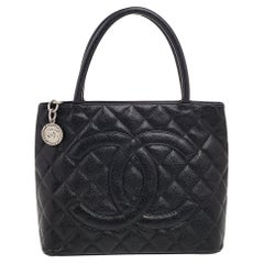 Chanel Black Quilted Caviar Leather Medallion Tote