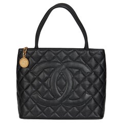 CHANEL Black Quilted Caviar Leather Medallion Tote
