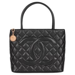 CHANEL Black Quilted Caviar Leather Medallion Tote