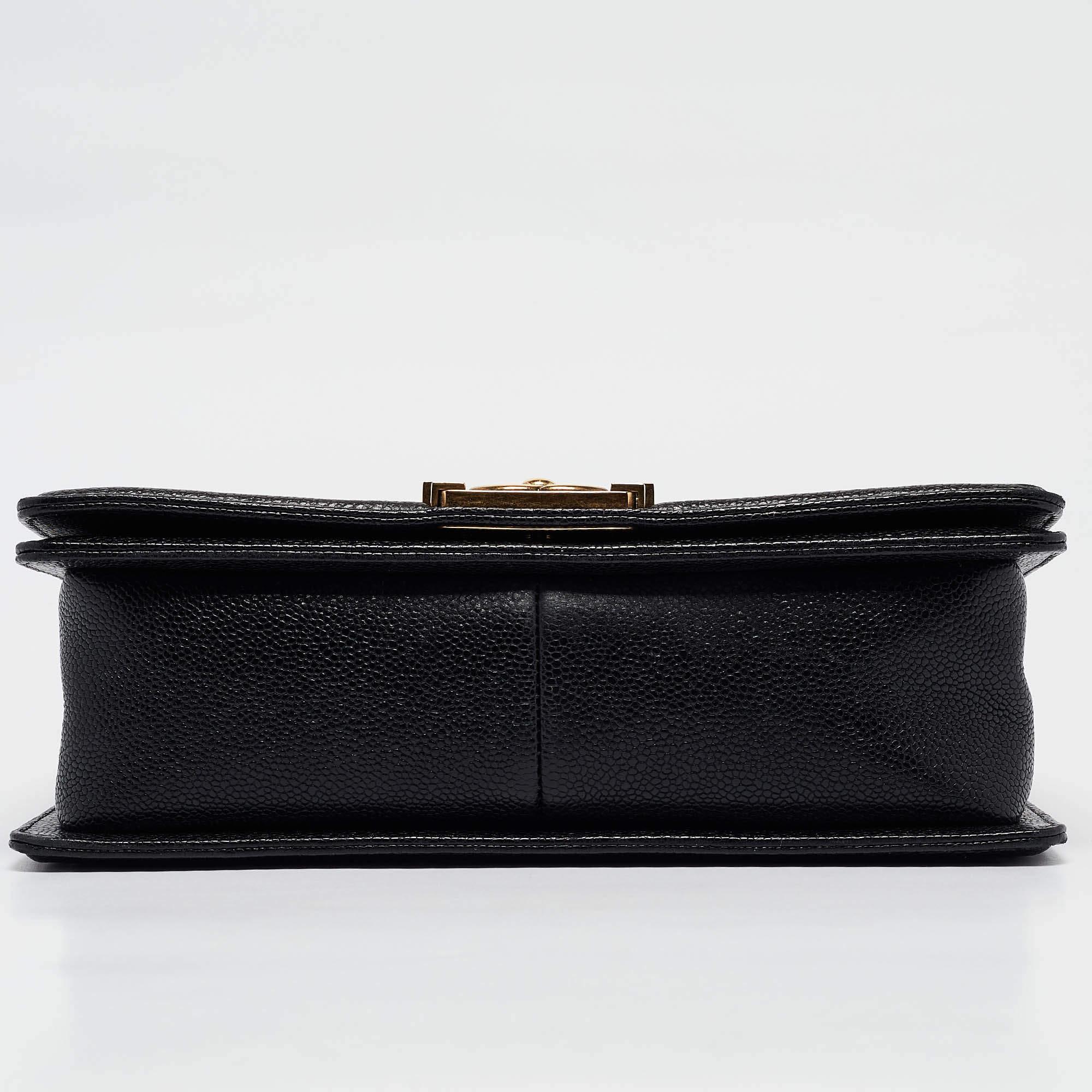 Chanel Black Quilted Caviar Leather Medium Boy Flap Bag 3