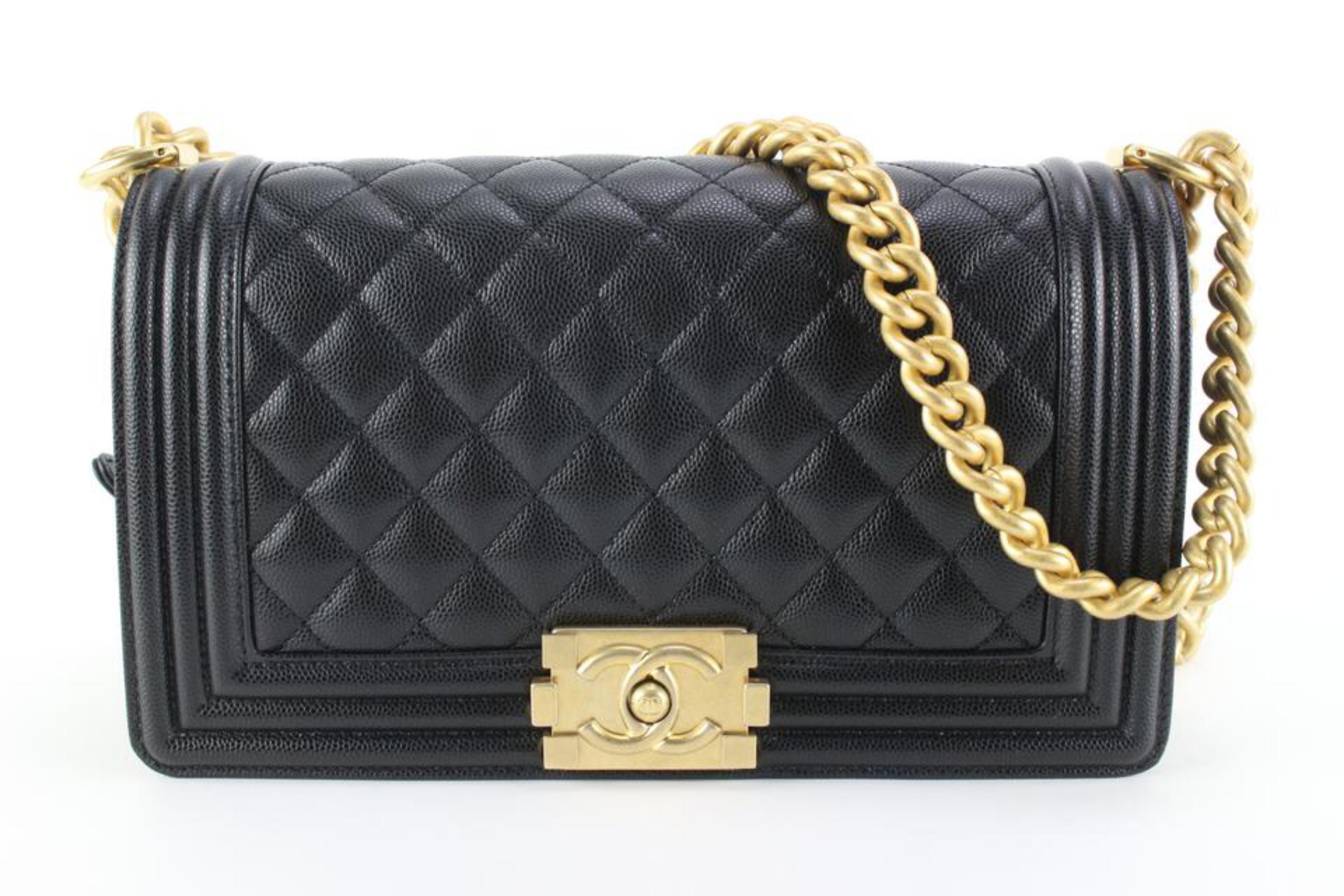 Chanel Black Quilted Caviar Leather Medium Boy Gold Chain Bag 84ck85s 4