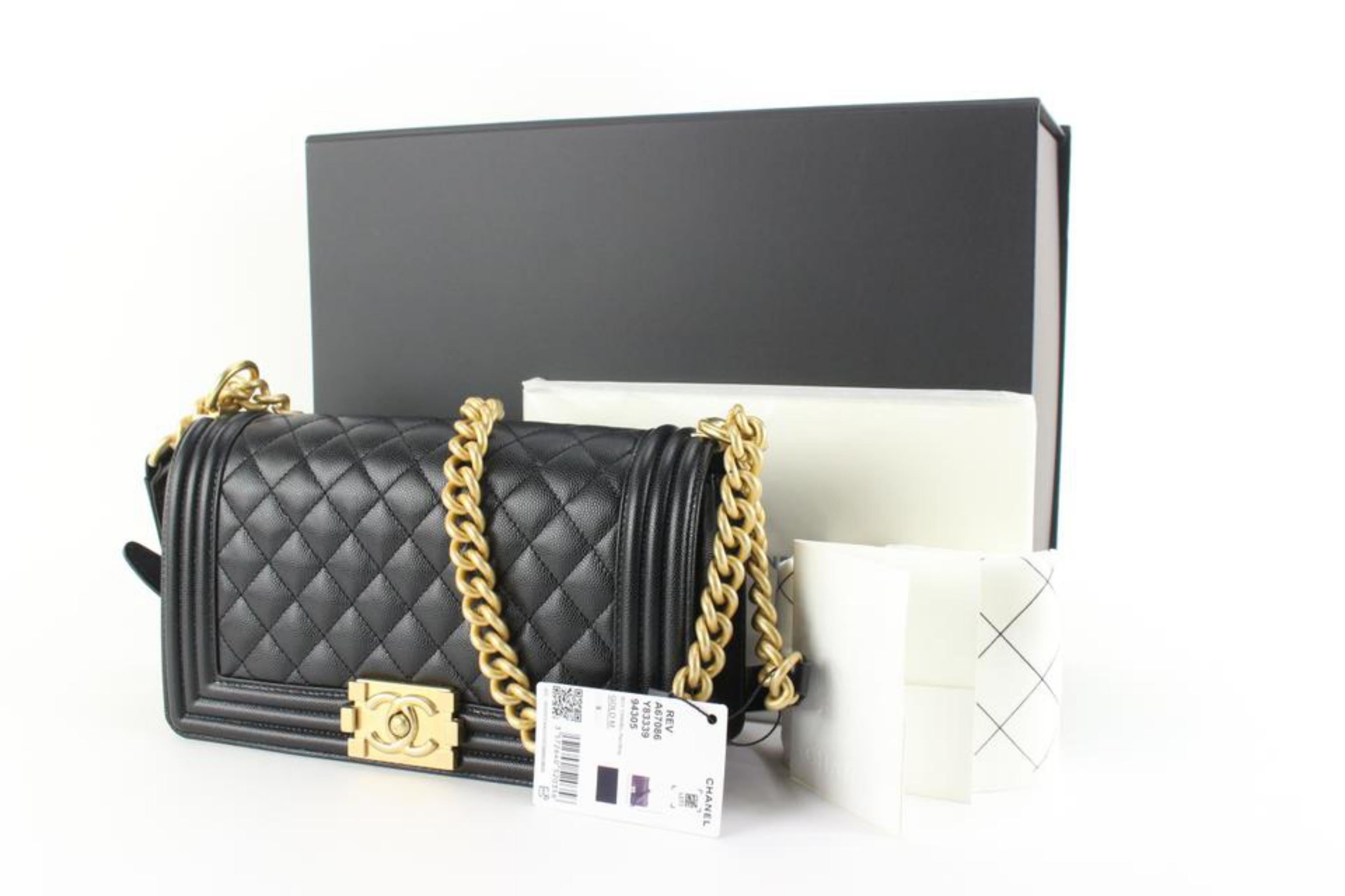Chanel Black Quilted Caviar Leather Medium Boy Gold Chain Bag 84ck85s 5