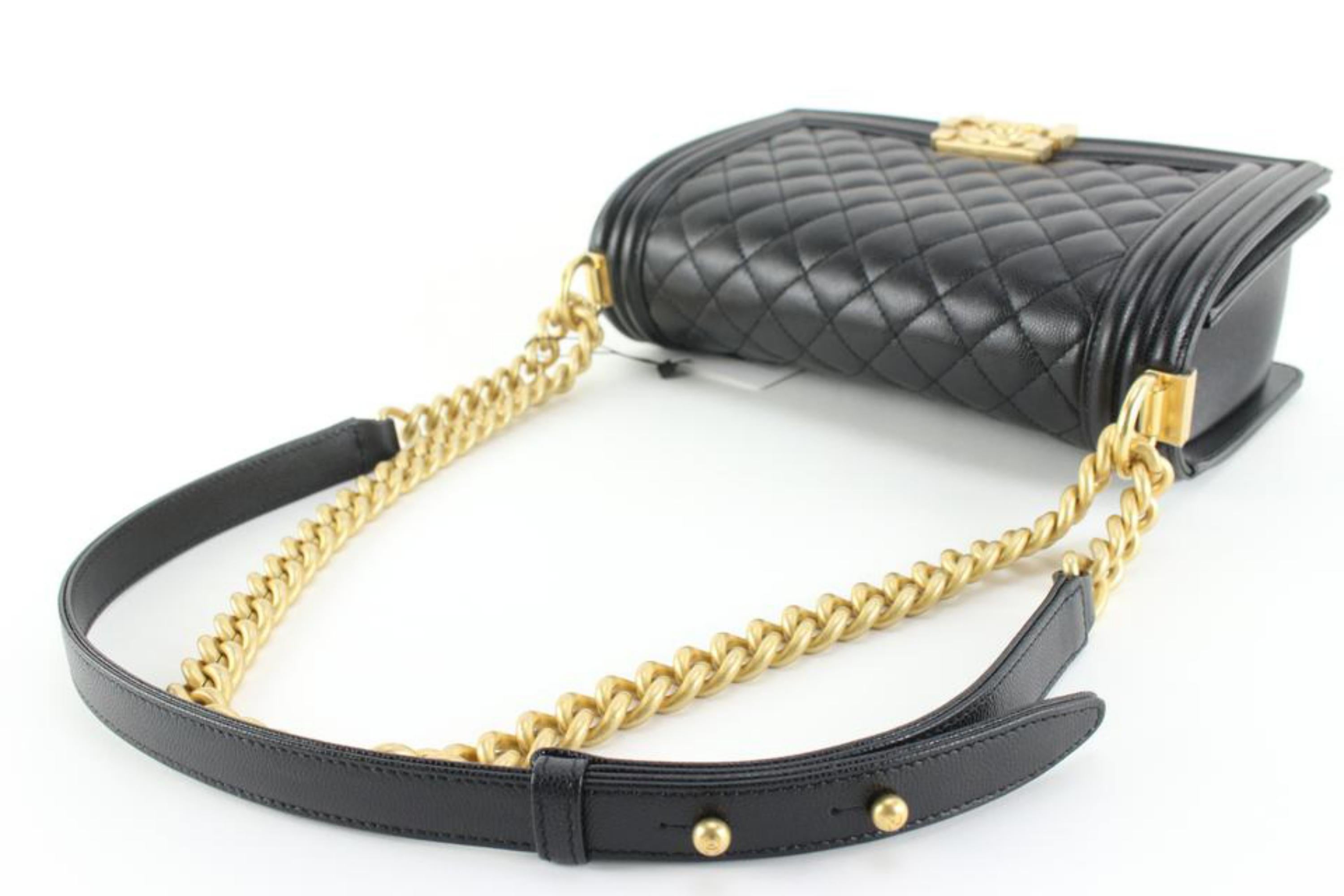 Chanel Black Quilted Caviar Leather Medium Boy Gold Chain Bag 84ck85s 1