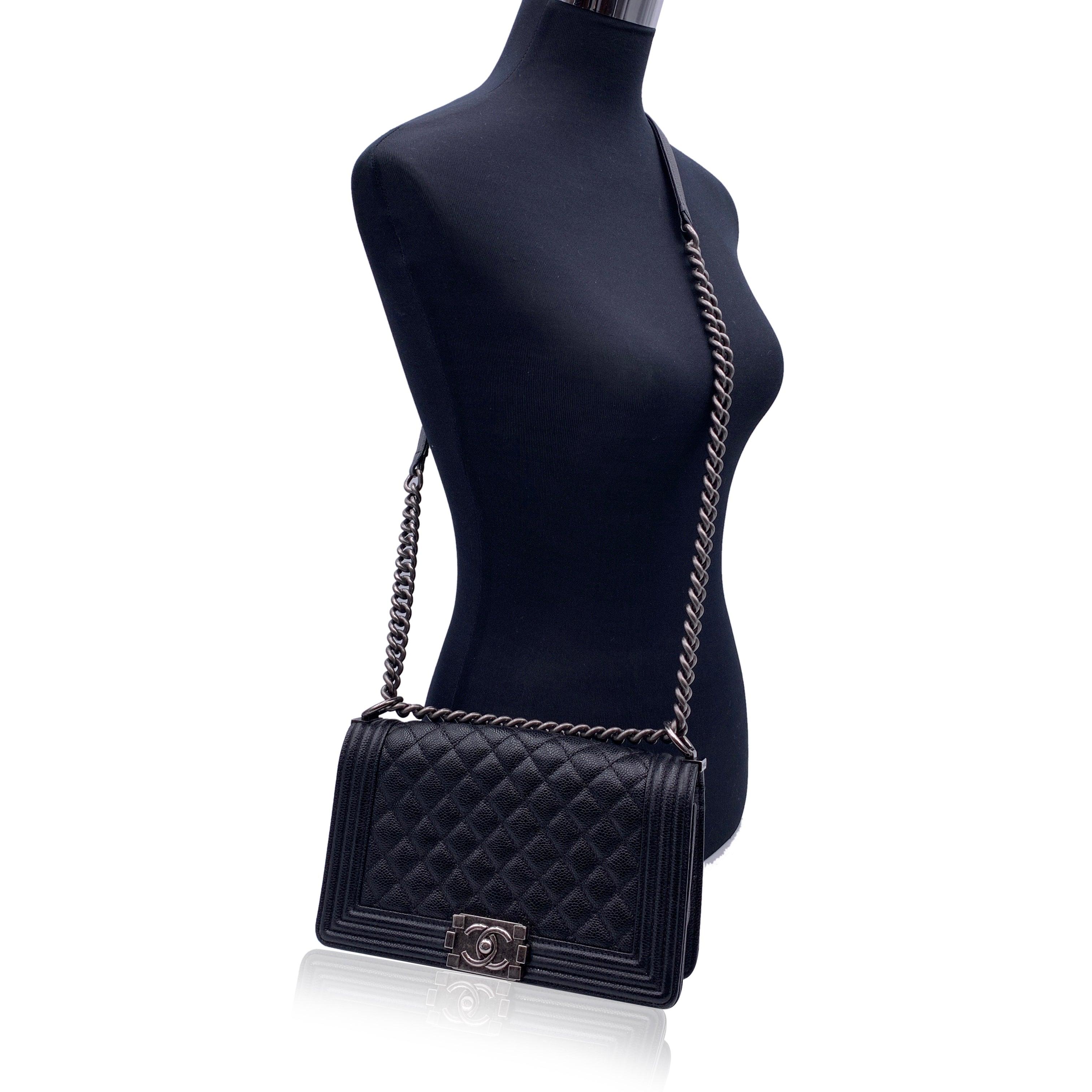 Chanel Black Quilted Caviar Leather Medium Boy Shoulder Bag For Sale at ...
