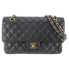 Chanel Black Quilted Caviar Leather Medium Classic Double Flap GHW 68cc726s