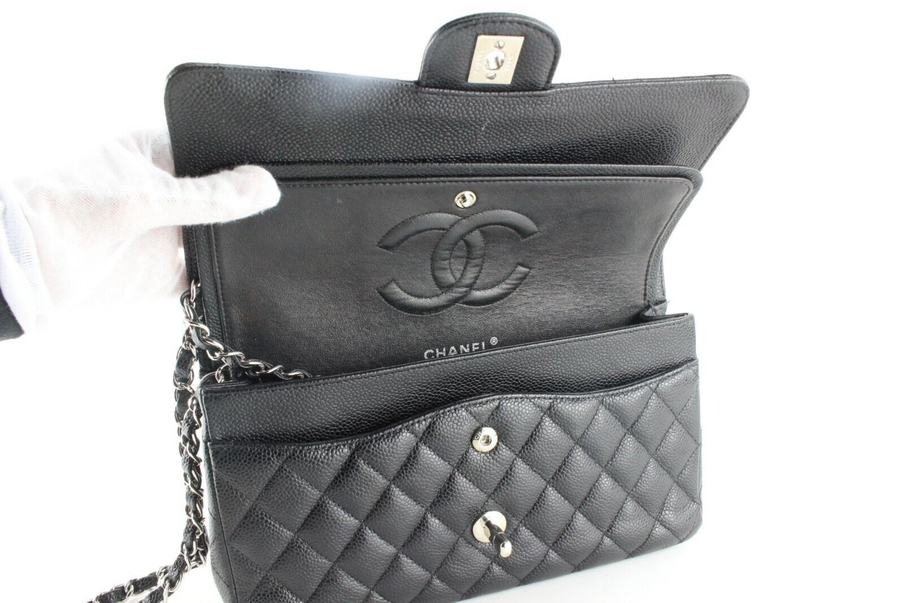 Chanel Black Quilted Caviar Leather Medium Classic Double Flap SHW 2CK0308 5