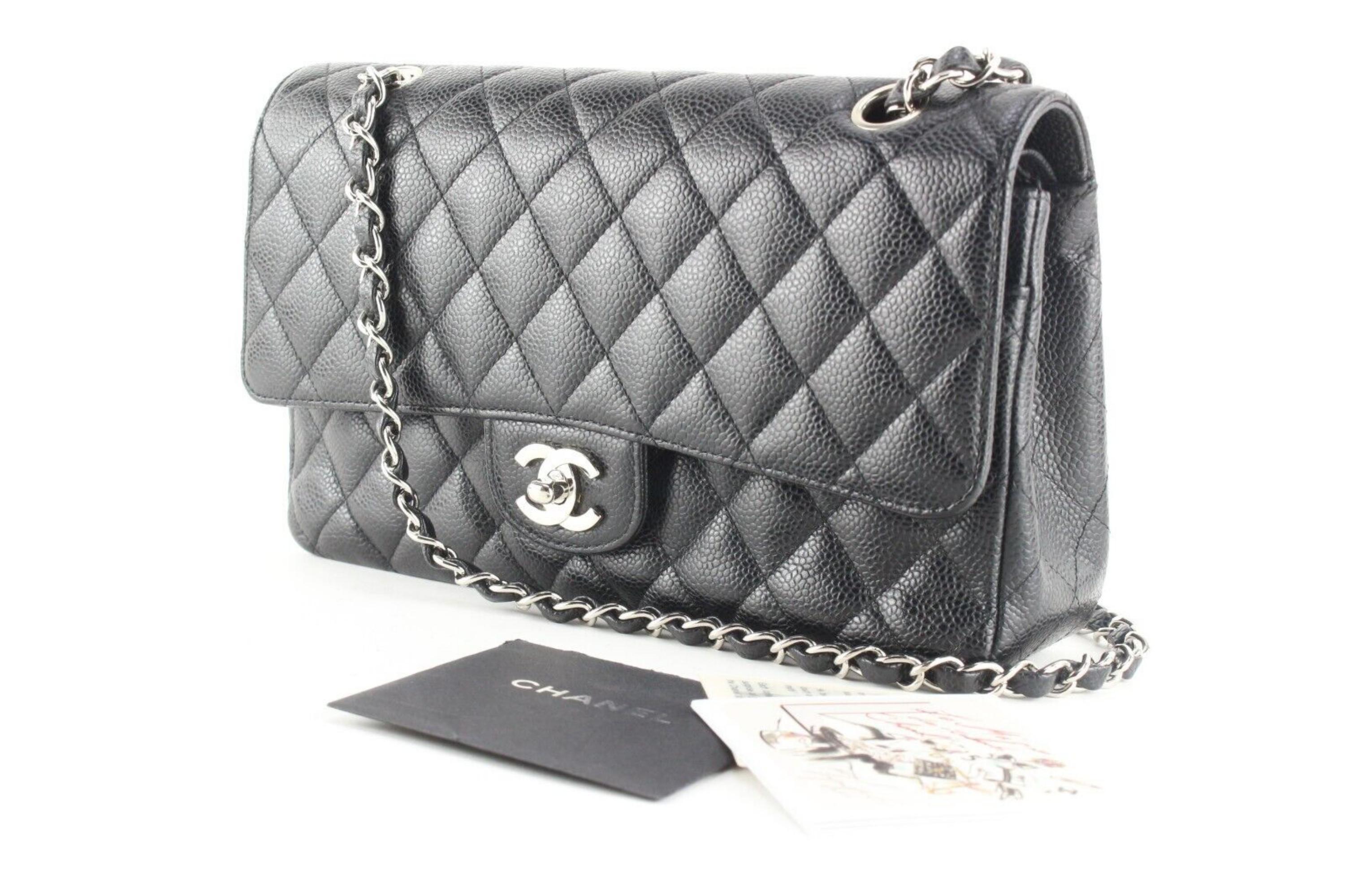 Chanel Black Quilted Caviar Leather Medium Classic Double Flap SHW 2CK0308 7