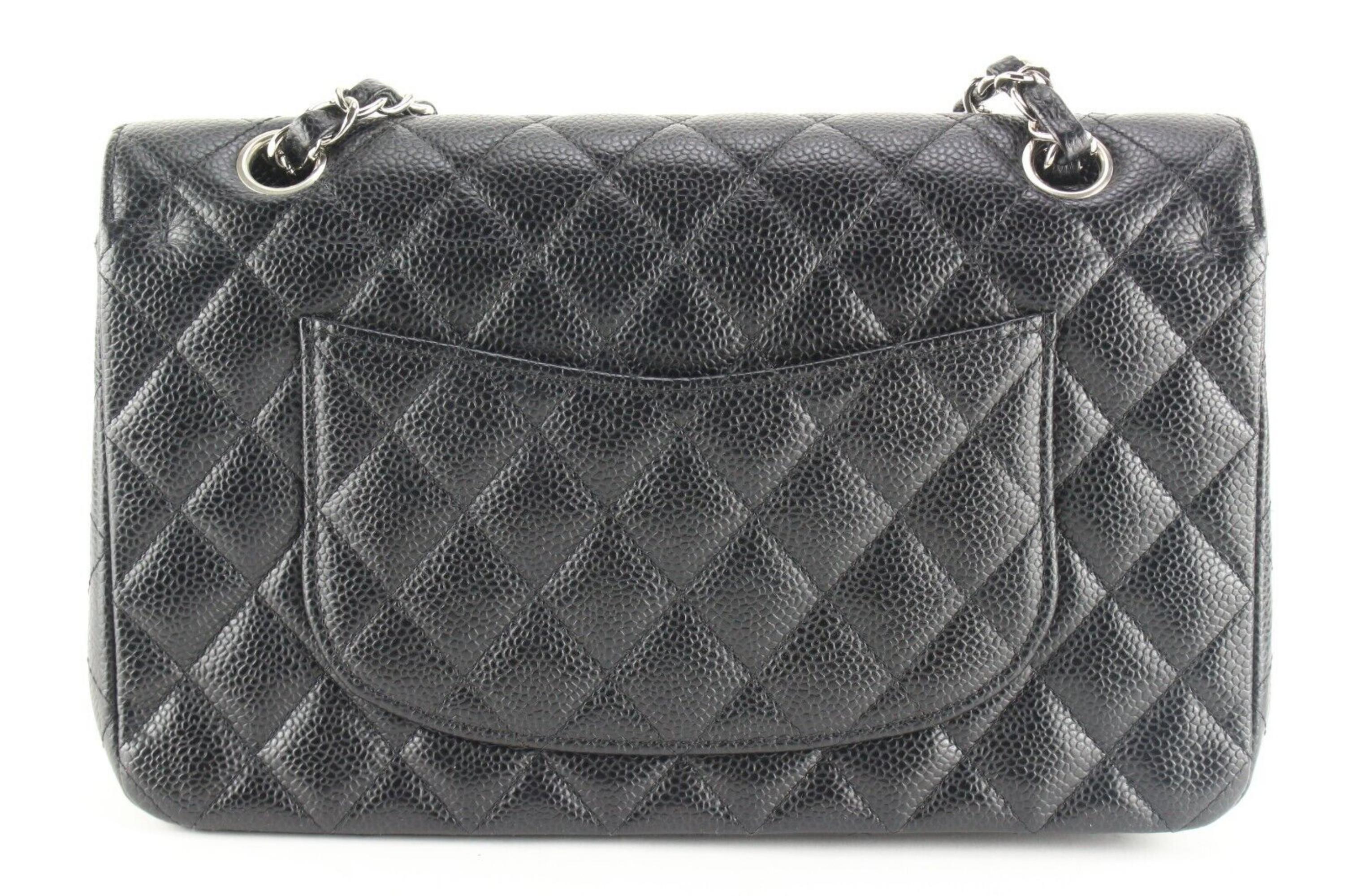 Chanel Black Quilted Caviar Leather Medium Classic Double Flap SHW 2CK0308 2