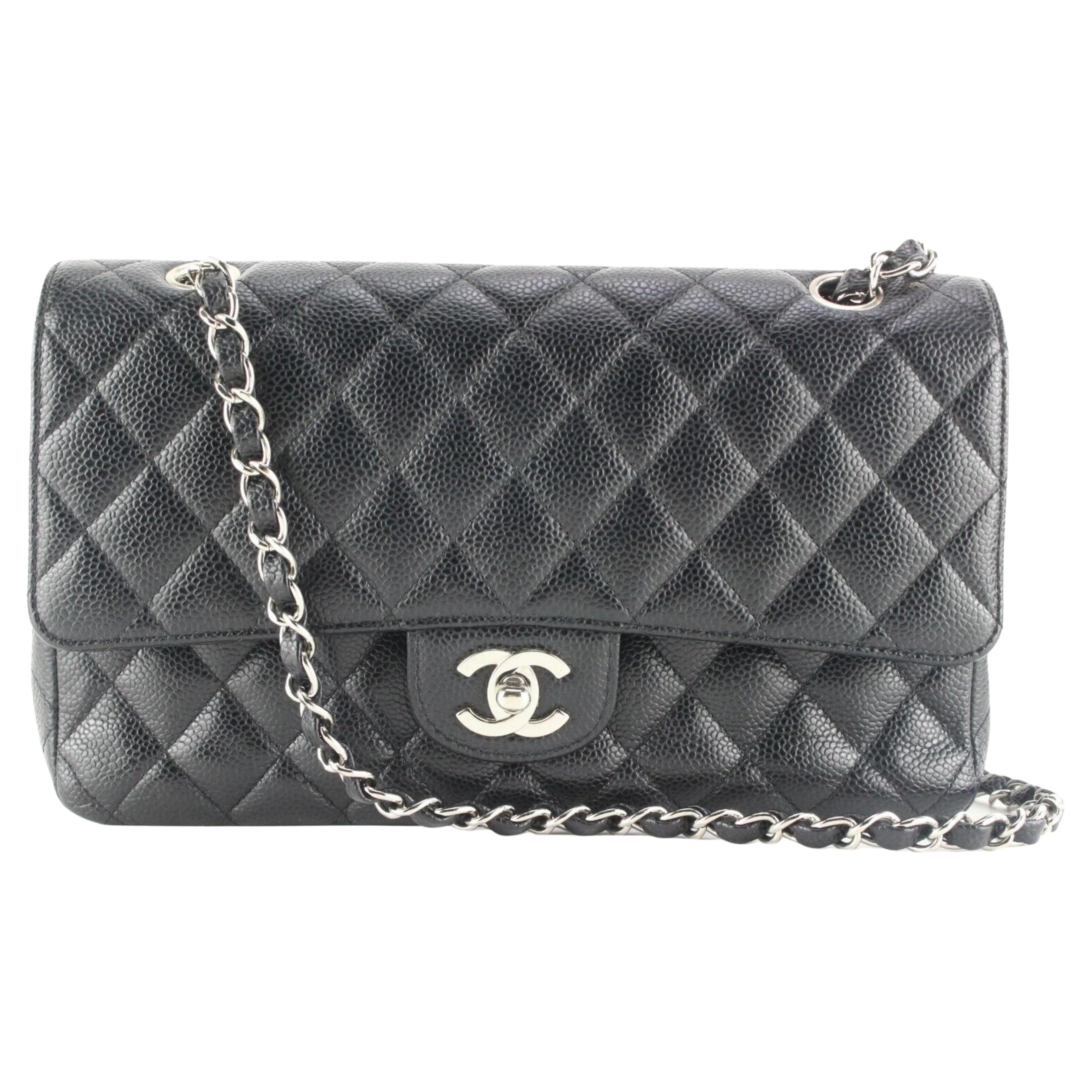 Chanel Black Quilted Caviar Leather Medium Classic Double Flap SHW