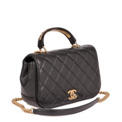 CHANEL Black Quilted Caviar Leather Medium Classic Top Handle Flap Bag