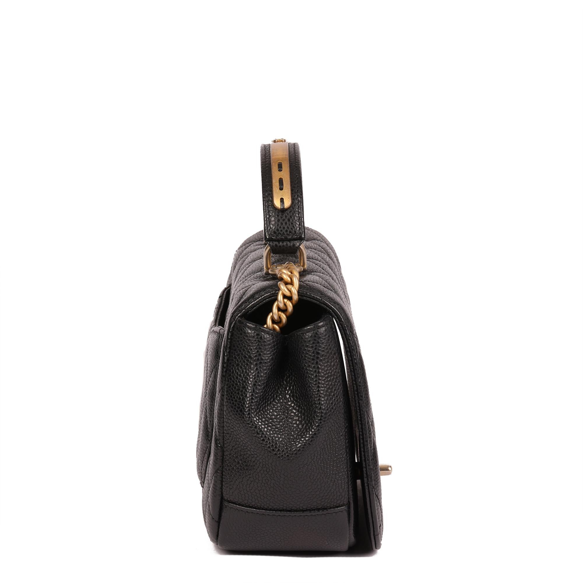 Women's CHANEL Black Quilted Caviar Leather Medium Classic Top Handle Flap Bag For Sale