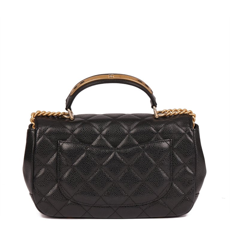 CHANEL Black Quilted Caviar Leather Medium Classic Top Handle Flap