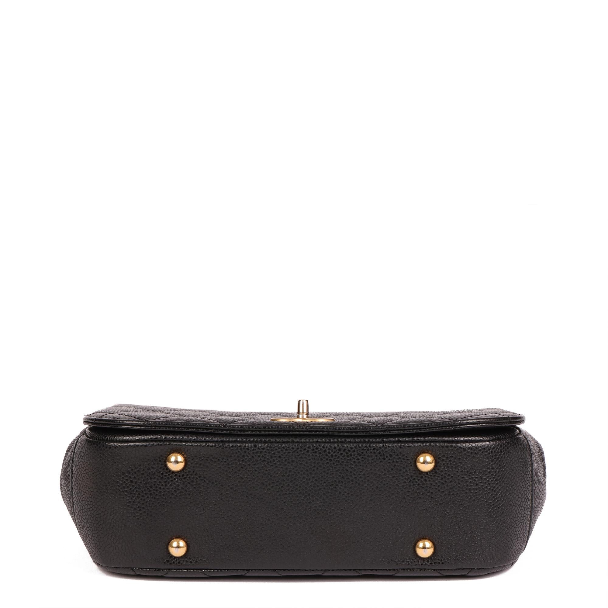 CHANEL Black Quilted Caviar Leather Medium Classic Top Handle Flap Bag For Sale 2