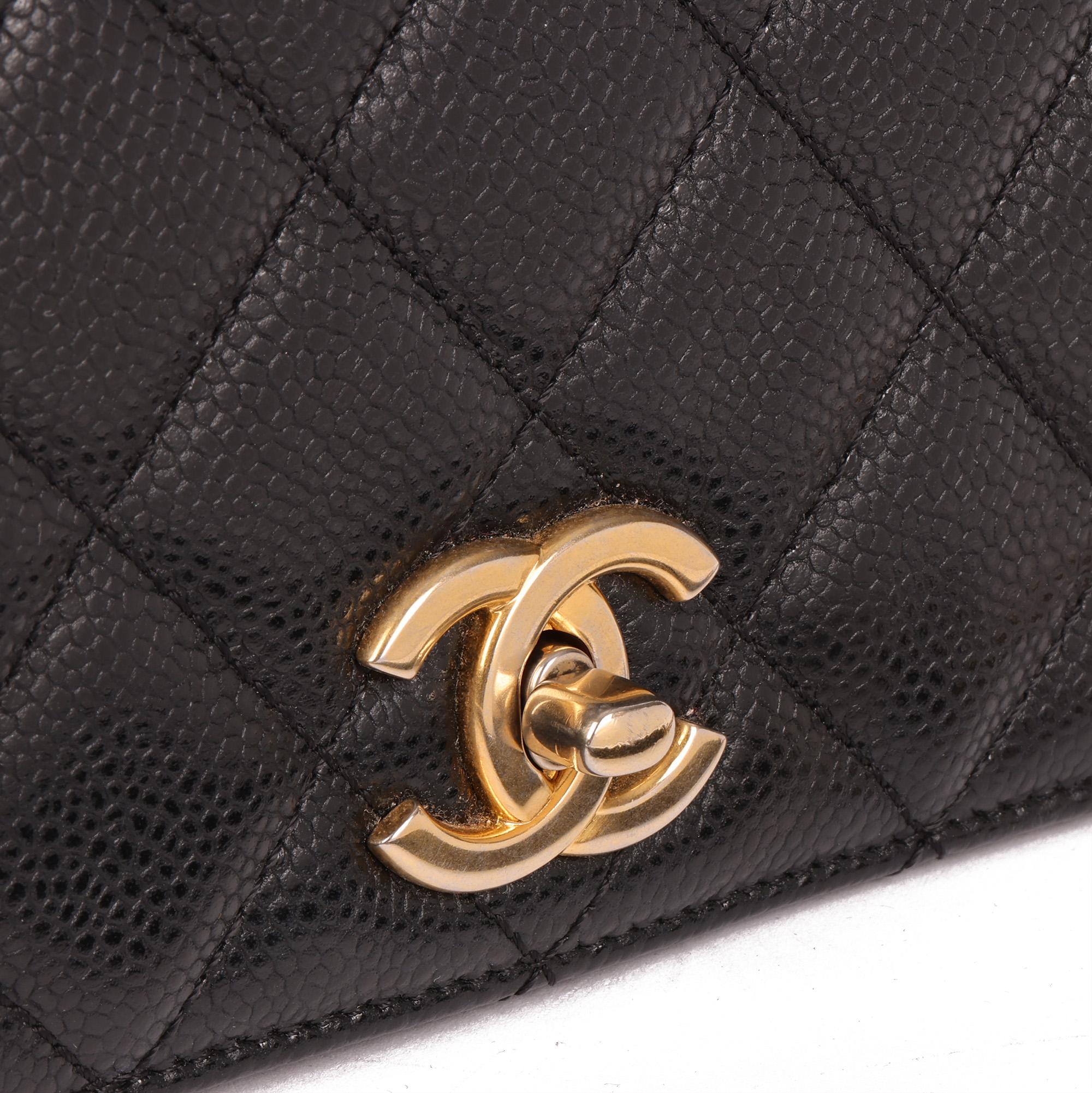 CHANEL Black Quilted Caviar Leather Medium Classic Top Handle Flap Bag For Sale 3