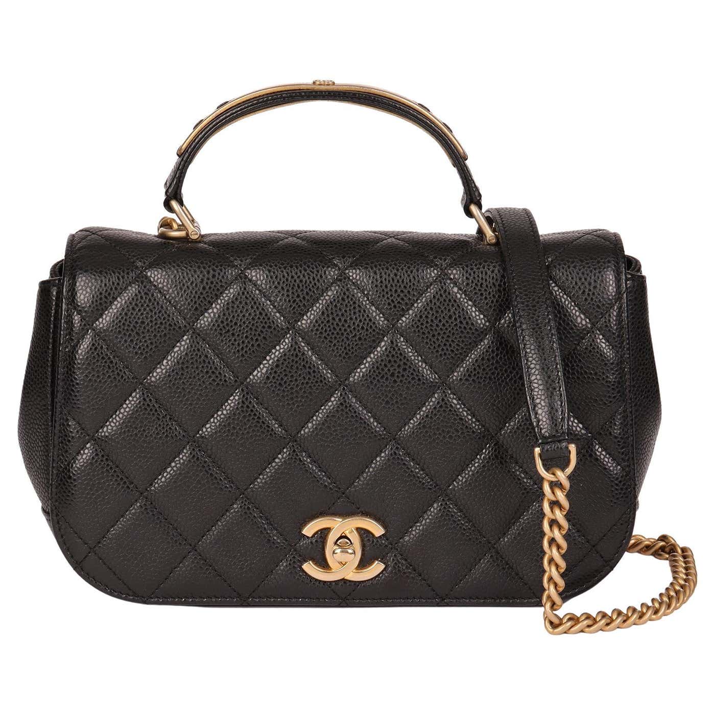 CHANEL Black Quilted Caviar Leather Medium Classic Top Handle Flap Bag ...